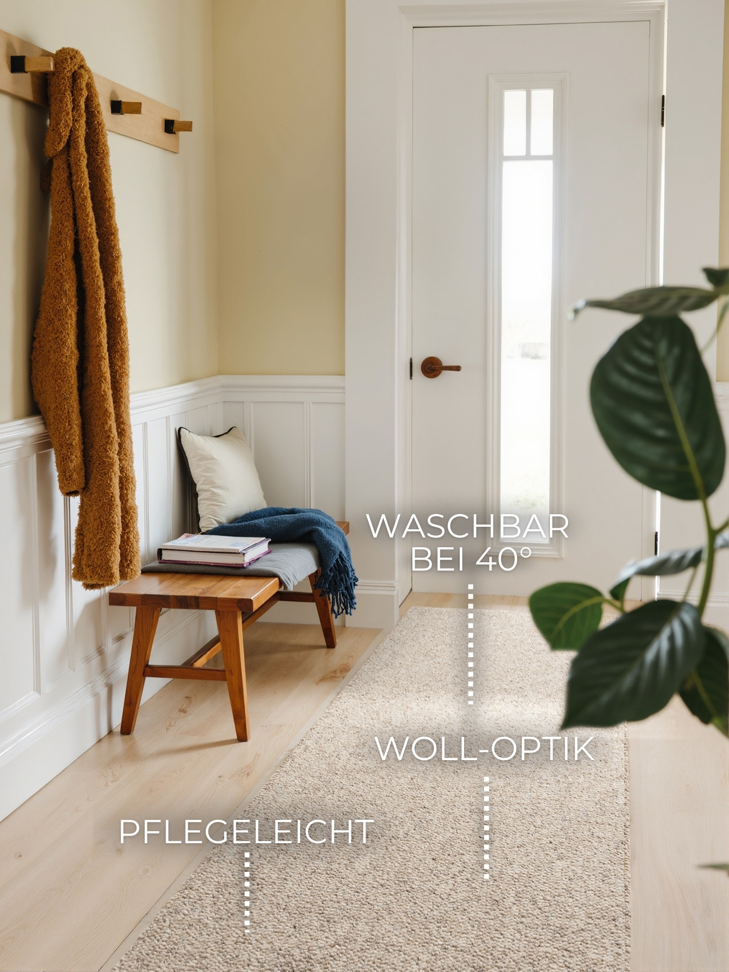 ELLE DECORATION Teppich »Rocco«, rechteckig, 10 mm Höhe, Läufer, waschbar, Wohnzimmer, Esszimmer, Woll-Optik