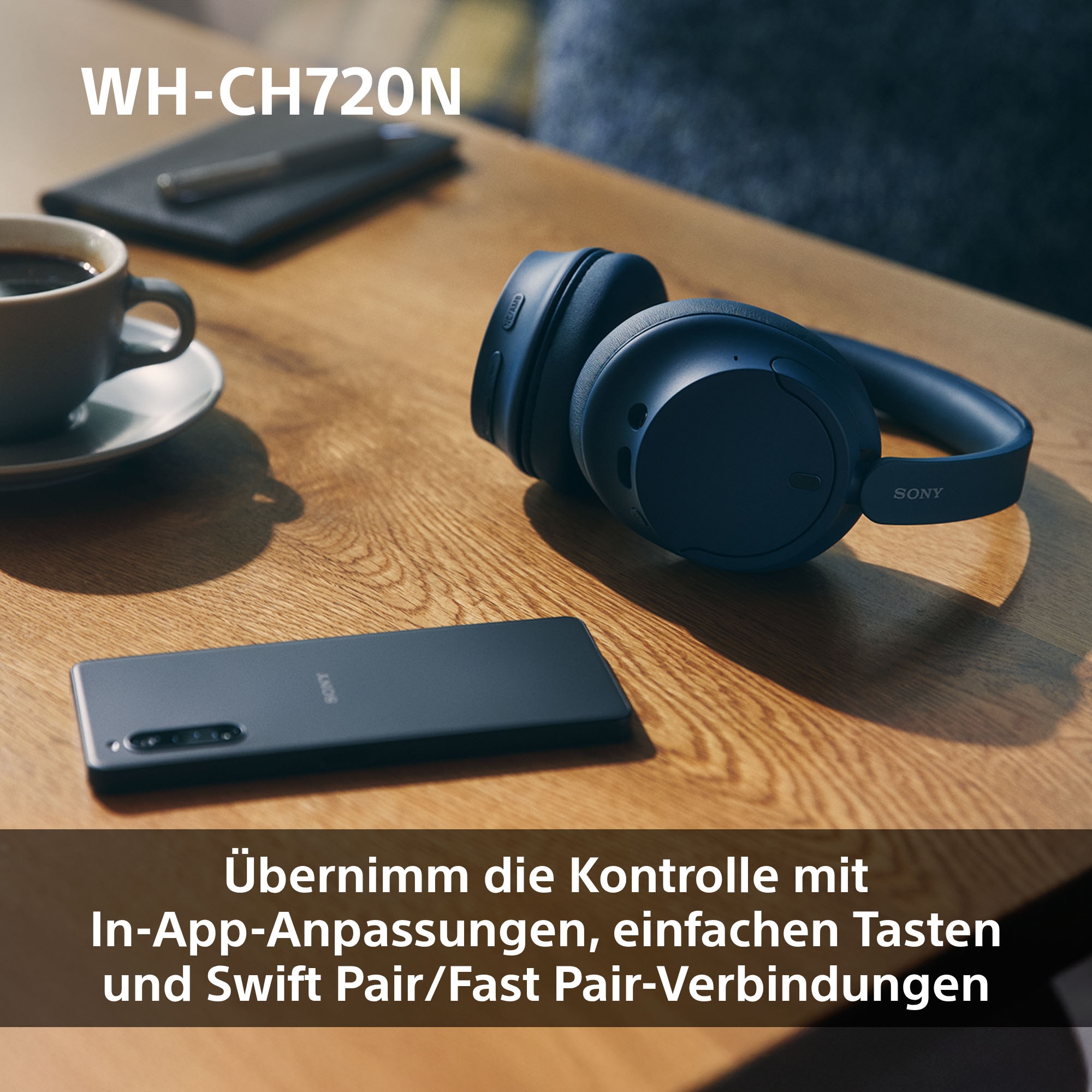 Sony Over-Ear-Kopfhörer »WH-CH720N«, Bluetooth, Noise-Cancelling-Freisprechfunktion-integrierte Steuerung für Anrufe und Musik-LED Ladestandsanzeige-Multi-Point-Verbindung-Sprachsteuerung