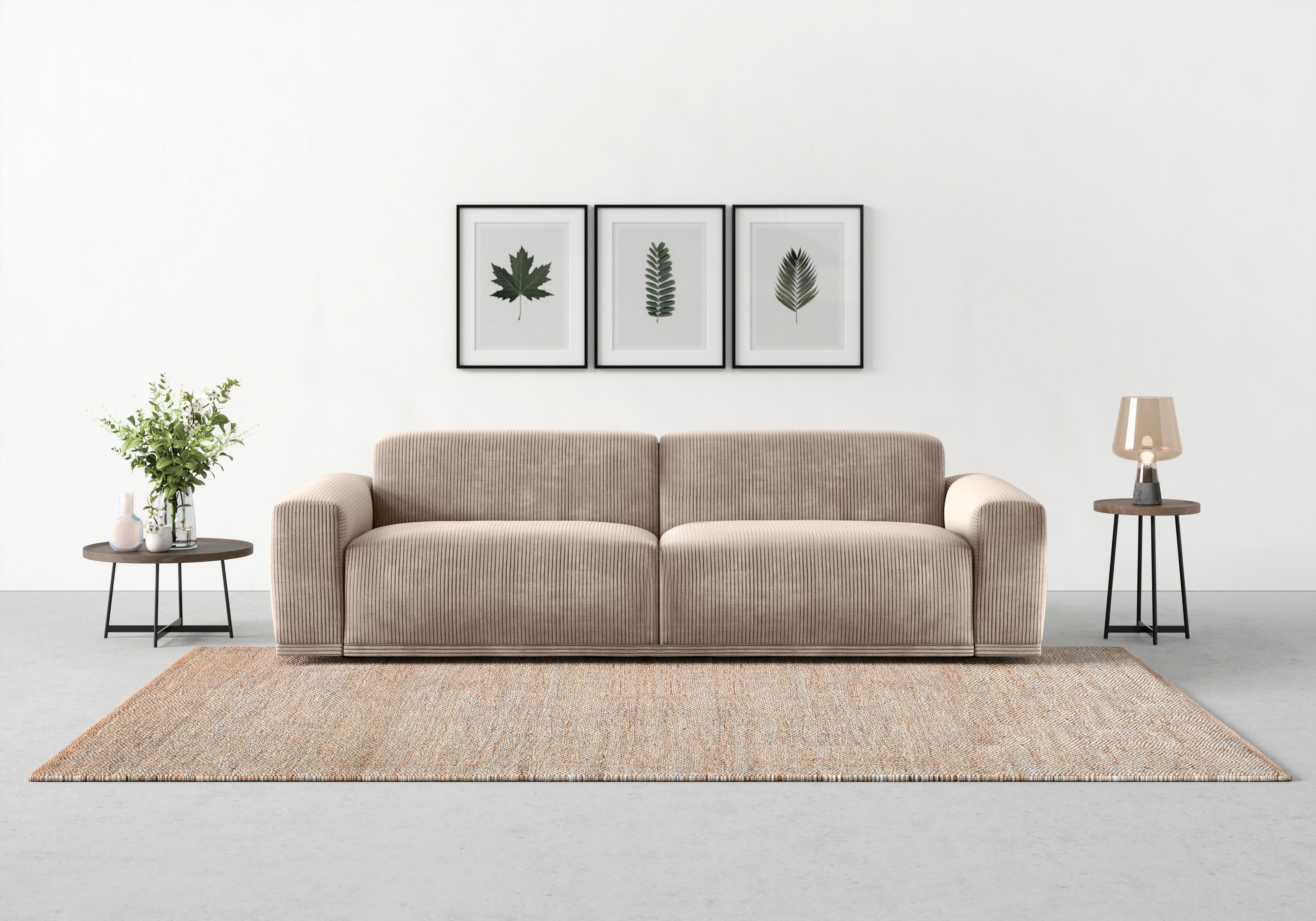 TRENDMANUFAKTUR Big-Sofa "Braga Japandi-Design, mit hochwertigem Kaltschaum, Megasofa, in Cord" modernes Big-Sofa, Couch mit hohem Sitzkomfort, 254/72/107 cm (B/H/T)