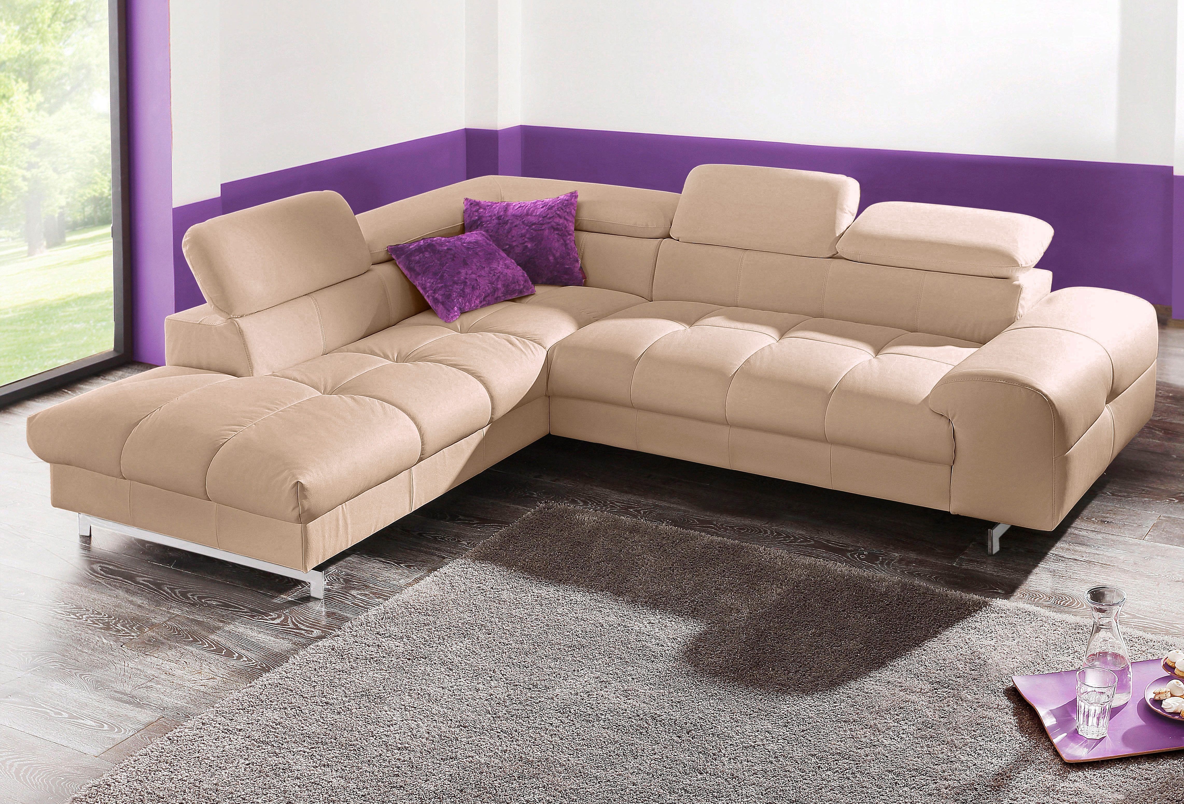COTTA Ecksofa "Chef L-Form, B: 257cm, Leder, inkl. Kopfteilverstellung" optionale Schlaffunktion, moderne Metallkufen H 12cm, Wellenfederung