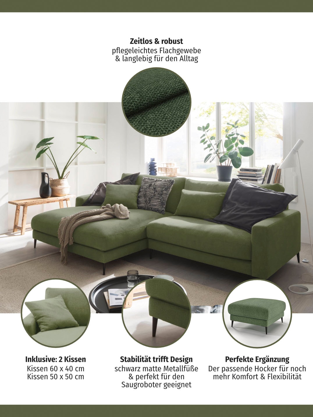 INOSIGN Ecksofa »Downtown Gemütliches Loungemöbel zum Relaxen L-Form«, weicher Sitzkomfort, B/T/H: 272/170/84 cm