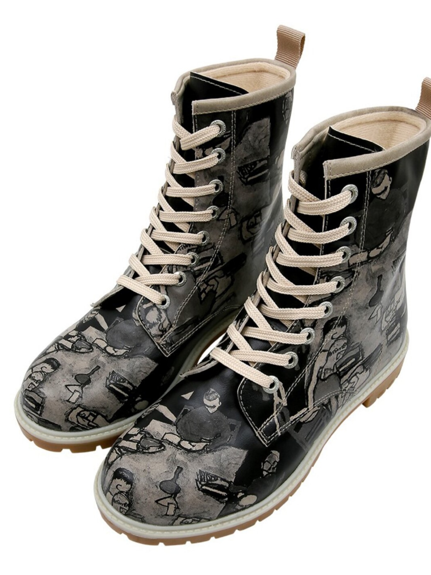 DOGO "Long Boots Schnürstiefel Supper Blackwhite Damen Stiefeletten," Handgefertigt