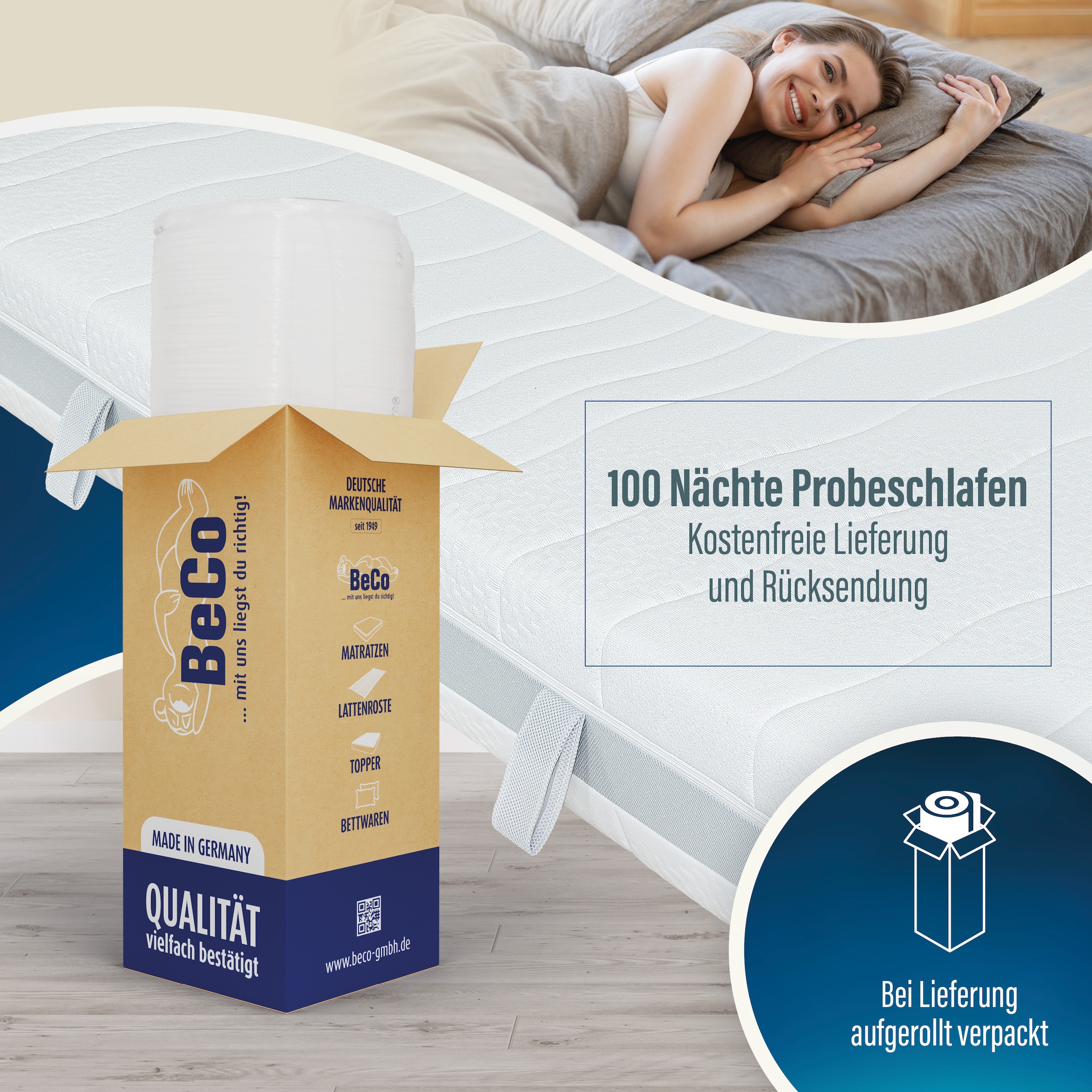 Beco Taschenfederkernmatratze »Feel Like Latex TWIN, Matratze 90x200 cm, 140x200 cm und mehr« 22 cm hoch 500 Federn 1 Stk. tlg. Premium-Hybridmatratze für besten Schlafkomfort, atmungsaktiv