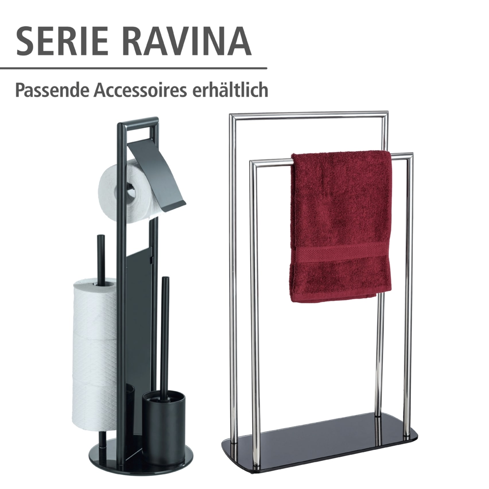 WENKO WC-Garnitur »Ravina« aus Edelstahl | Sicherheitsglas Stand WC-Garnitur, Toilettenpapierhalter, Rollenhalter & WC-Bürste