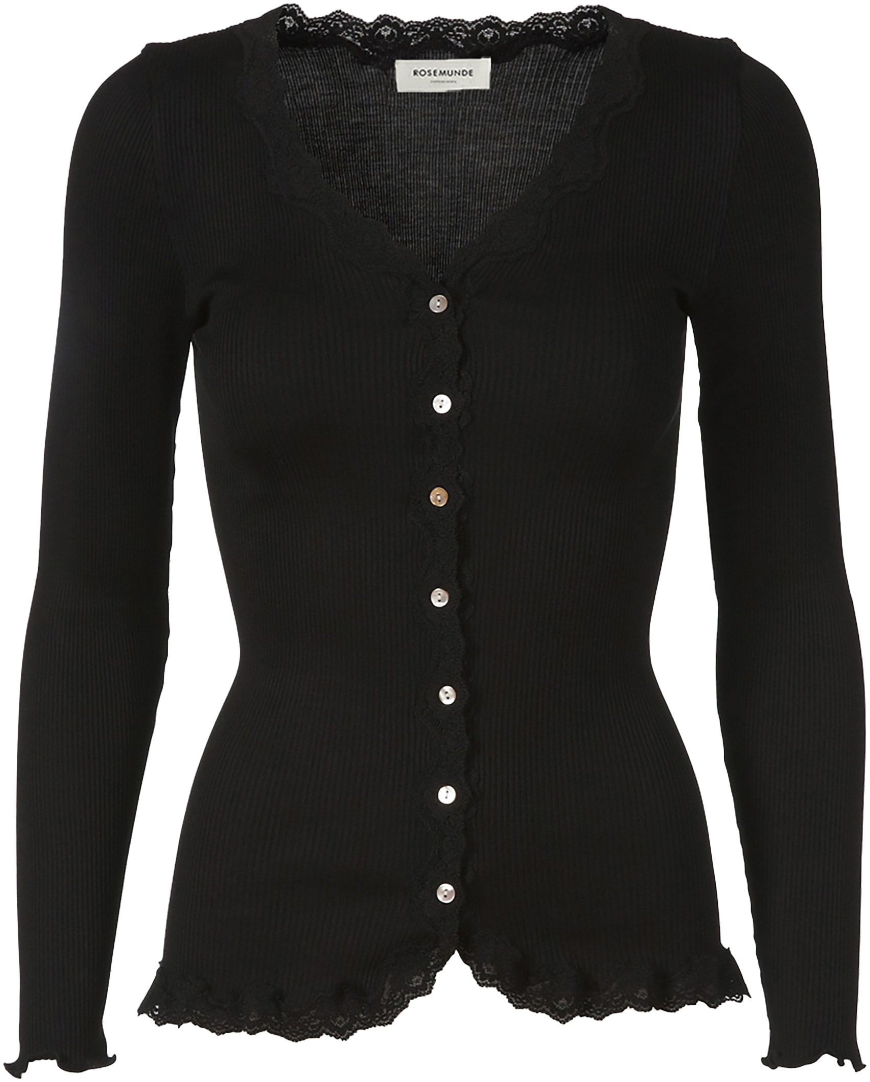 rosemunde Strickjacke "Babette Silk Cardigan" Vintage-Spitzenbesatz, Perlmu günstig online kaufen