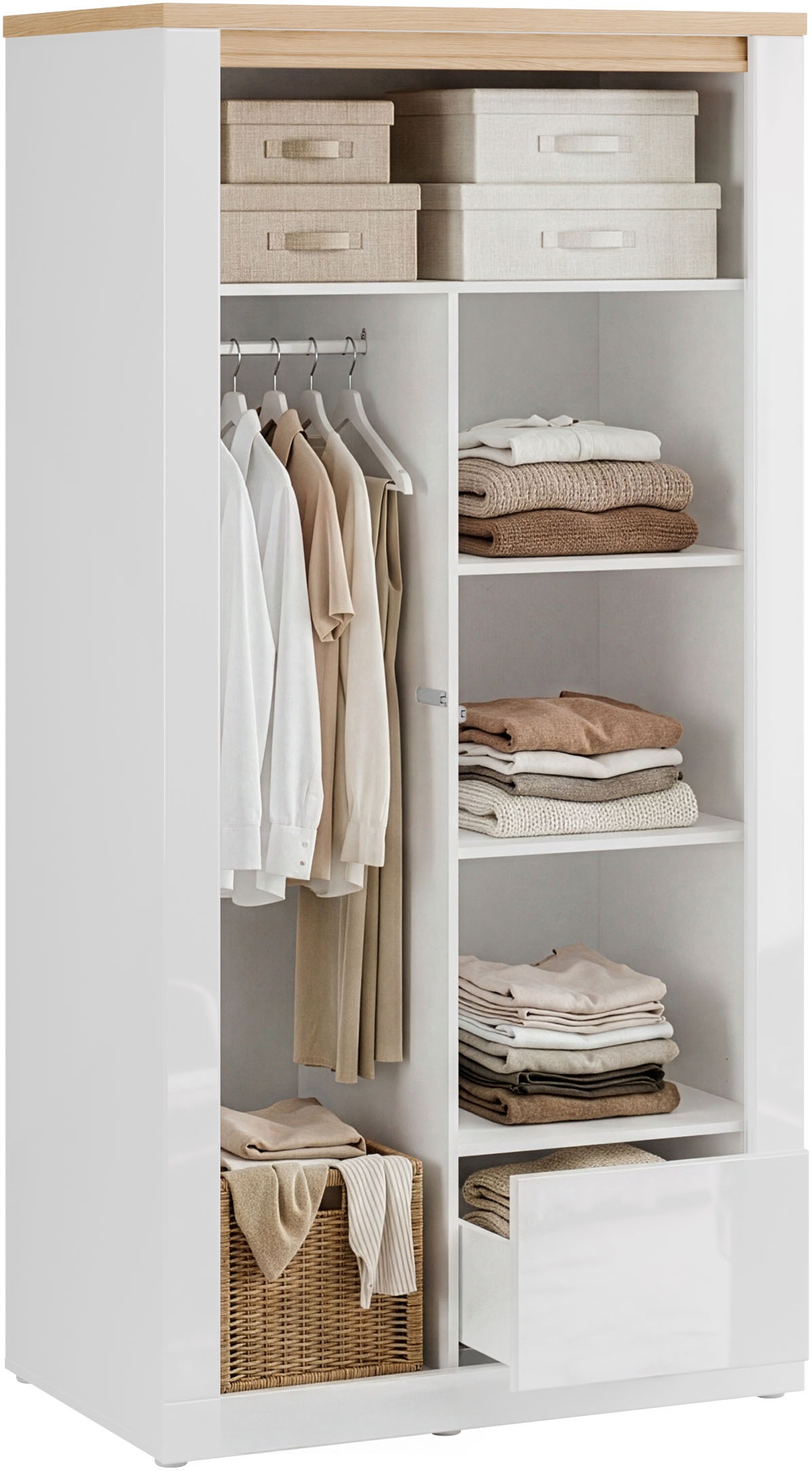 FORTE Kleiderschrank »grifflos, Push to Open, Front glänzend« B/H/T 96,4/192,2/59,7 cm inklusive Beleuchtung