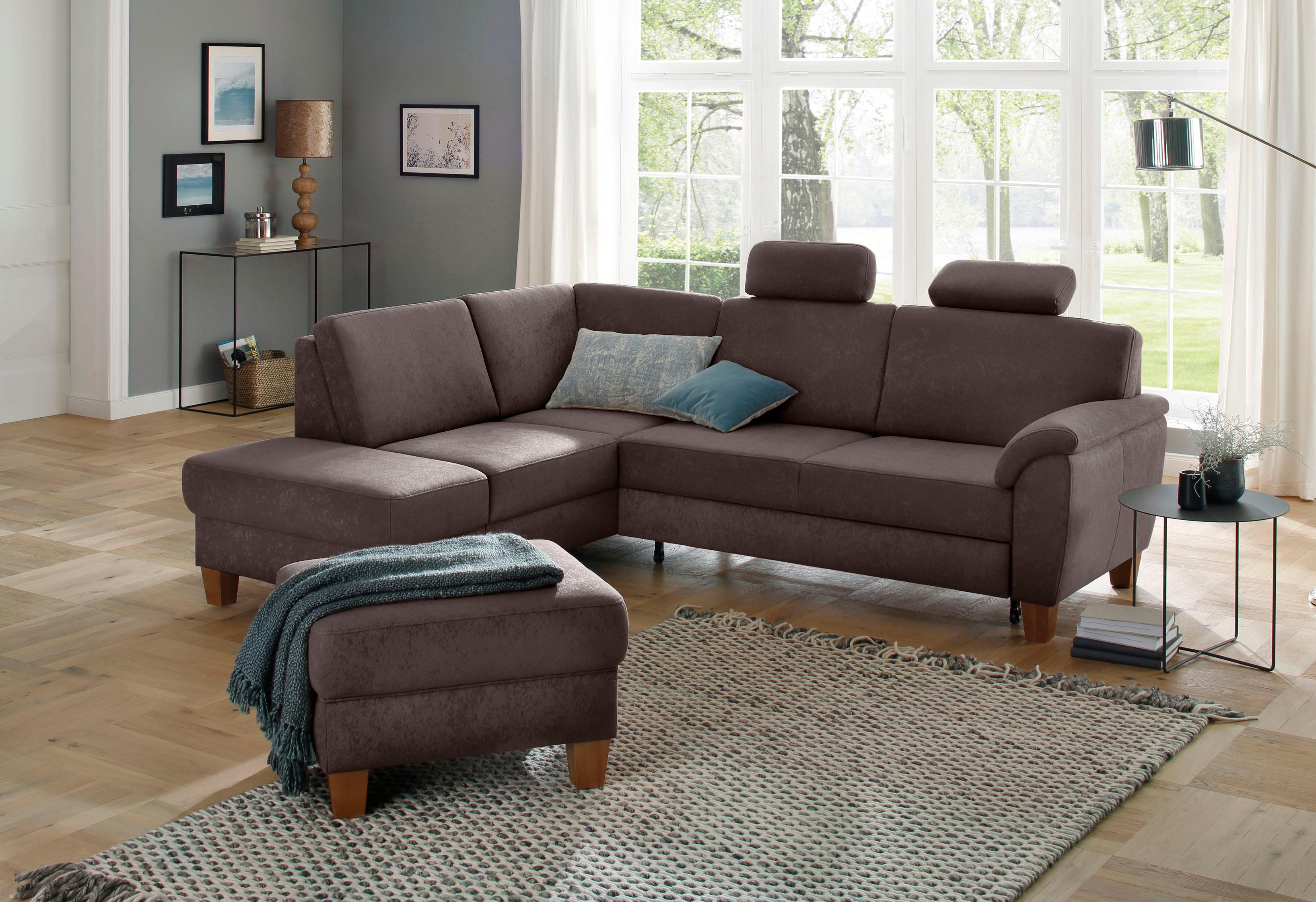 OTTO home Ecksofa "Alta L-Form" mit Federkern und Kontrastnaht, Füße Buche eichefarben