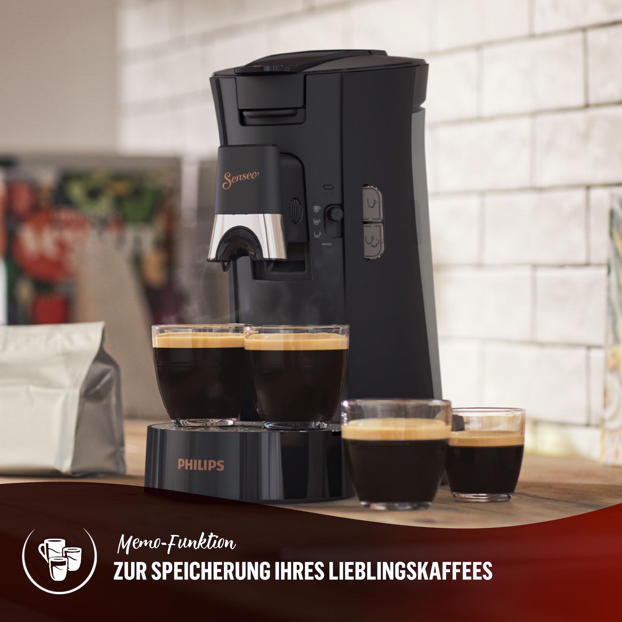 Philips Senseo Kaffeepadmaschine »Select CSA240/60, mit drei Kaffee-Einstellungen«, aus 21% rec. Plastik, Memo-Funktion, inkl. Gratis-Zugabe, Wert 14€ UVP