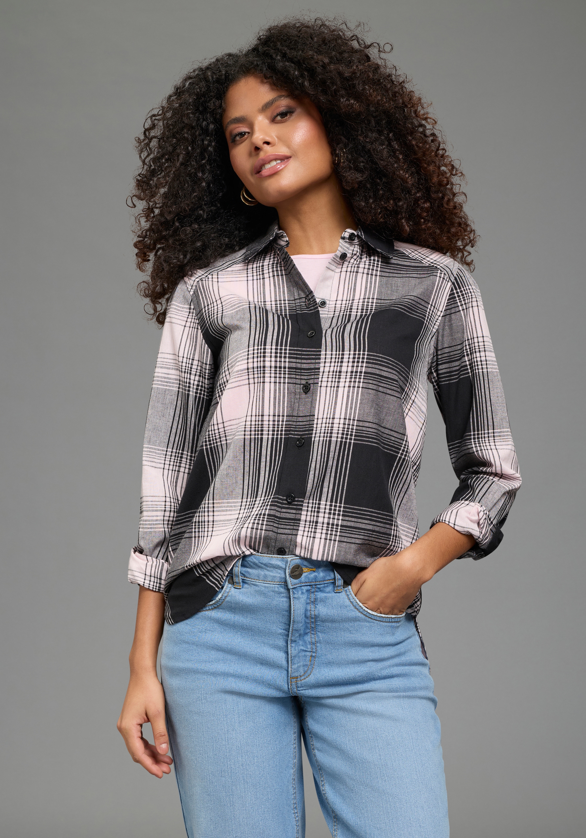 Laura Scott Karobluse klassische Bluse, kariertes Muster, aus leichter Web- günstig online kaufen