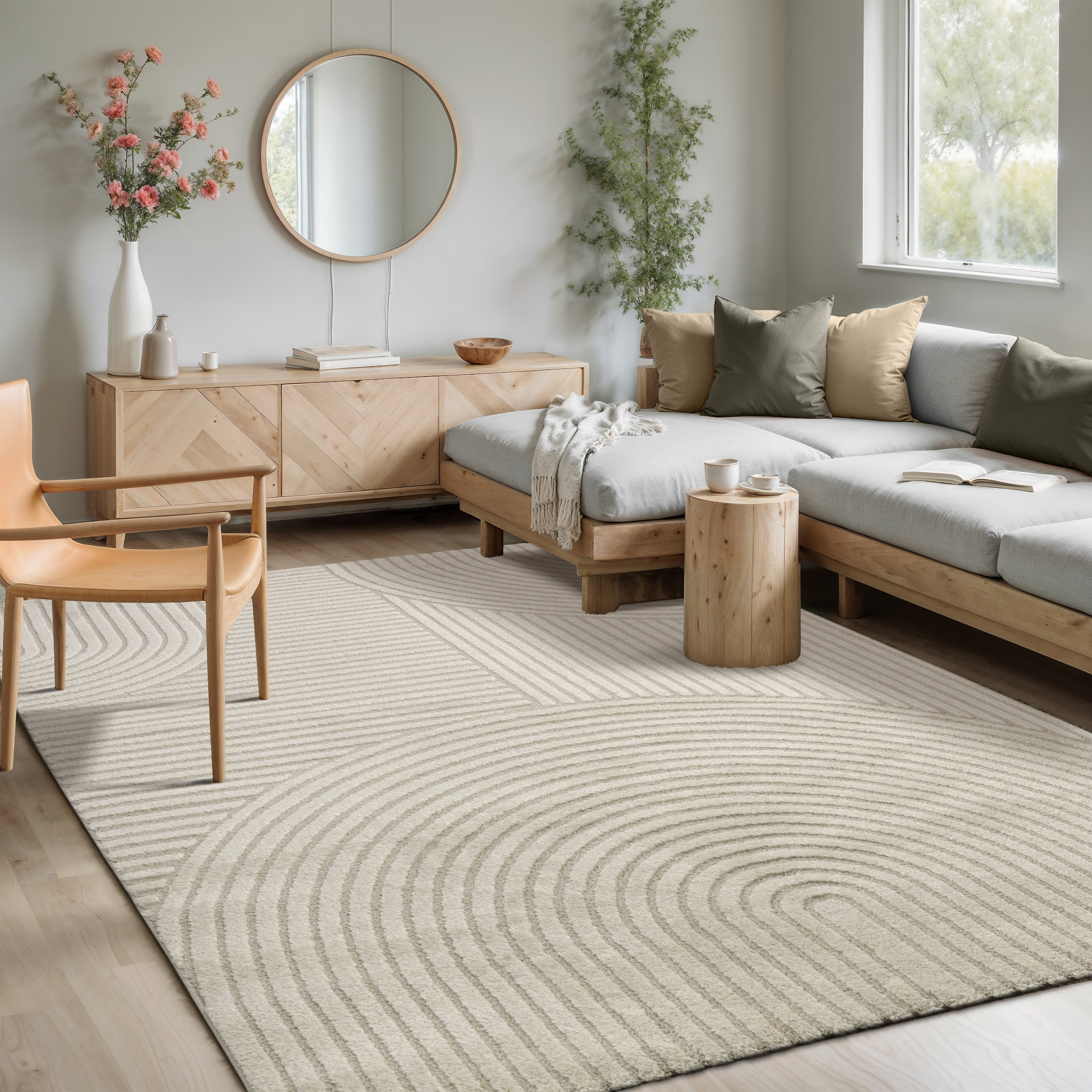 Teppich MERINOS "Elio 6", beige (creme), B:80cm H:16mm L:150cm, Polypropylen, Teppiche, Teppich, moderner Kurzflor Teppich mit Hoch-Tief-Effekt, 3D Effekt