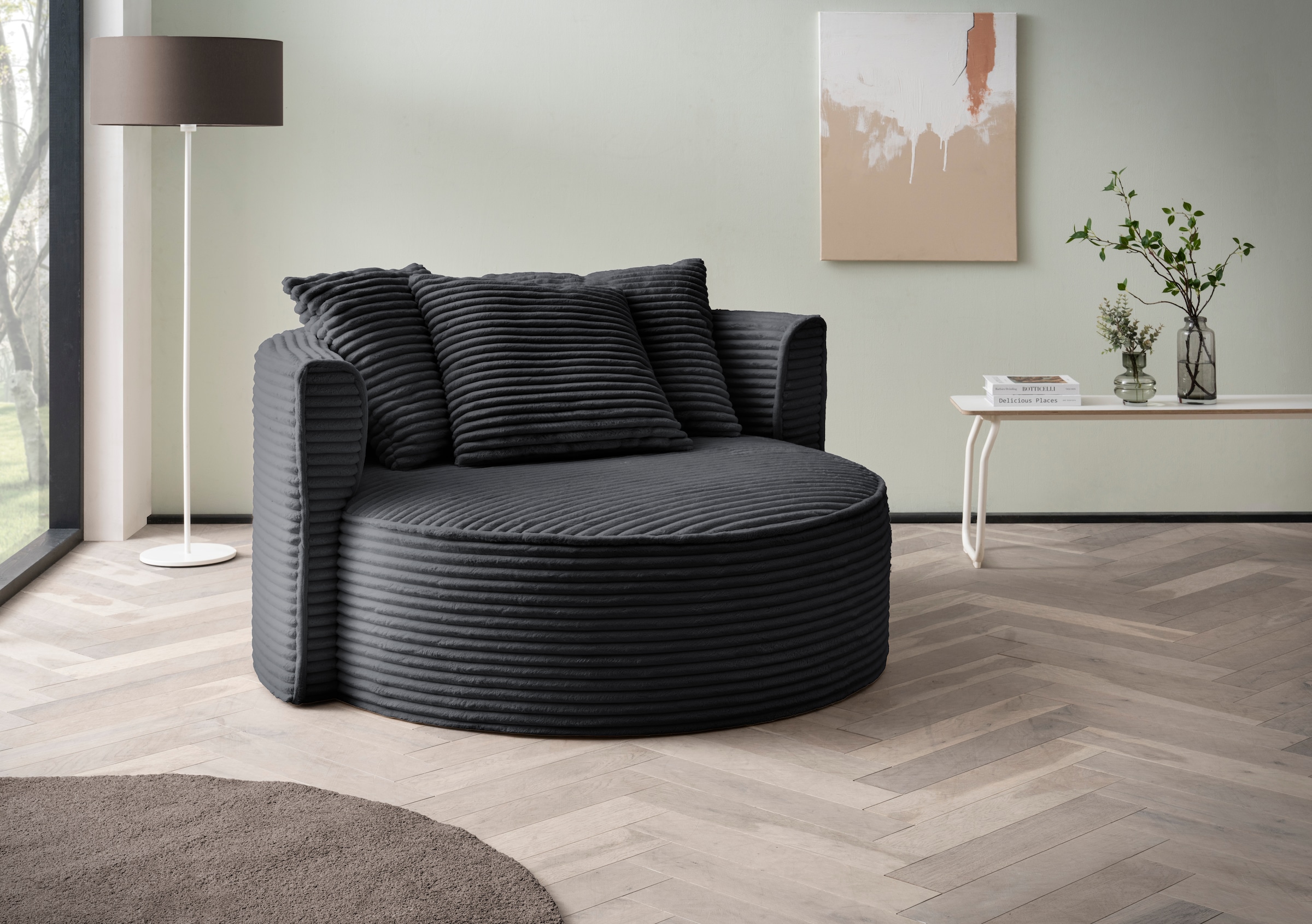 LeGer Home by Lena Gercke XXL-Sessel »Isalie, Sessel in modernen Farben, Lesesessel, Loveseat, Big-Sessel«, trendige Stoffe, mit 3 Zierkissen, große Sitzfläche, Hocker optional