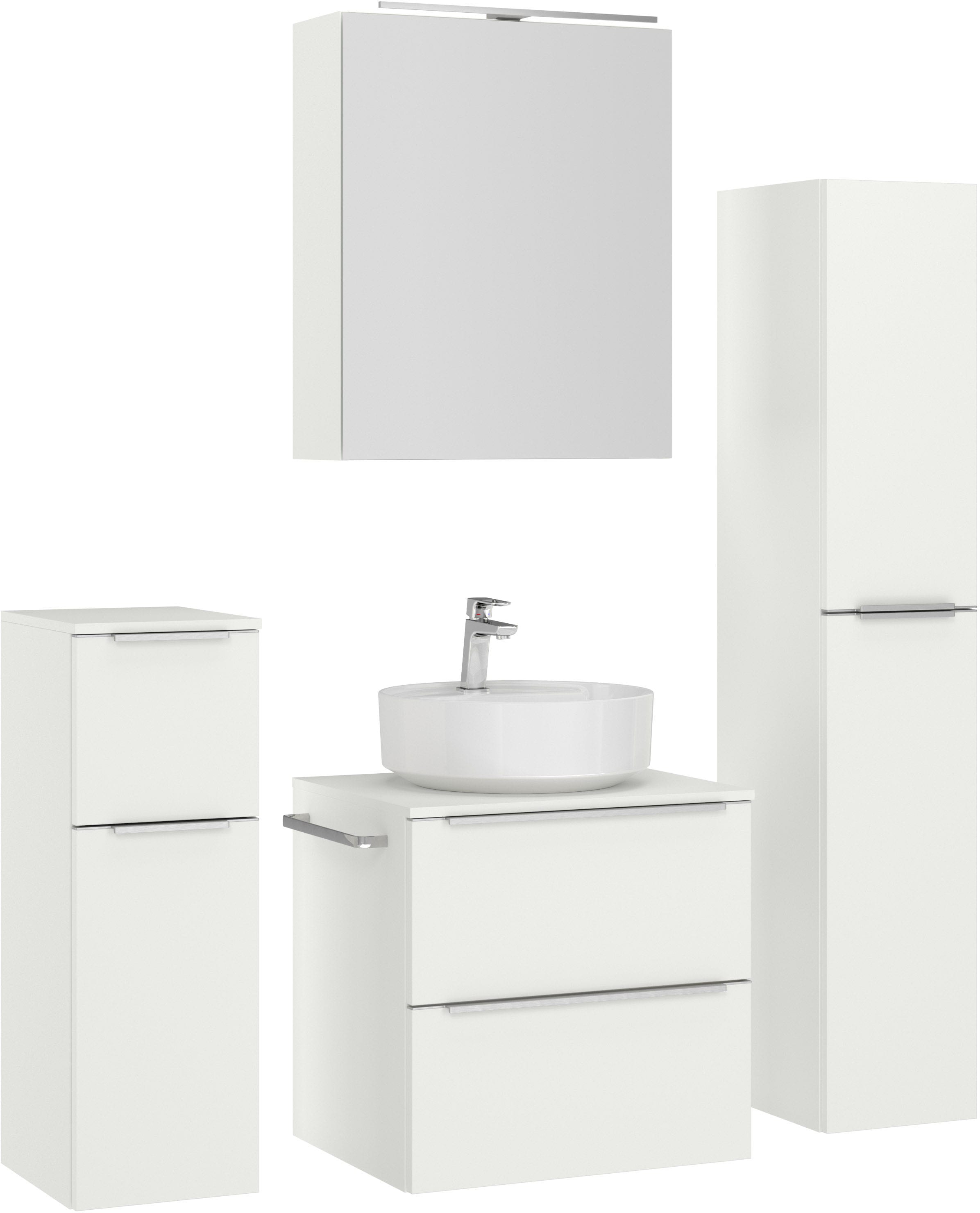 nobilia® Badmöbel-Set »Alvene« vormontiert, mit Soft-Close, 4 Stk. tlg. inkl. Spiegelschrank mit Beleuchtung und Dimmerfunktion, in 4 Breiten