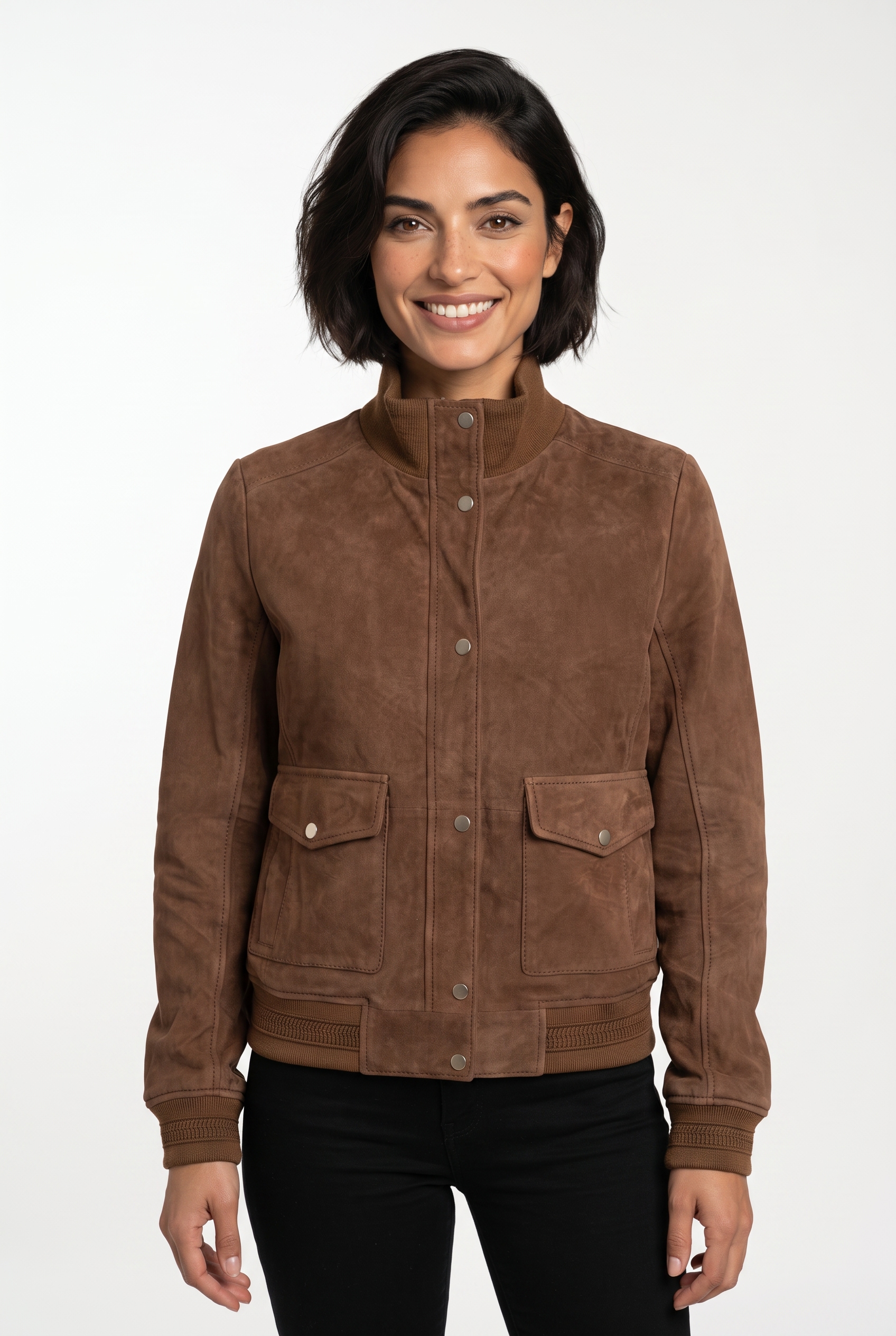 Mauritius Lederjacke "MWDarija" mit geripptem Stehkragen, Wildleder