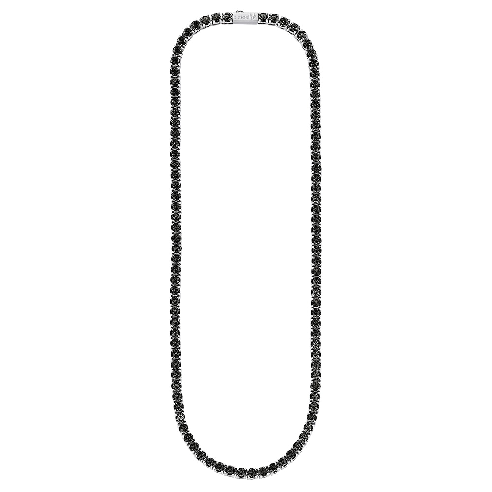 Edelstahlkette BRUNO BANANI "Schmuck Geschenk Tenniskette", edelstahlfarben, schwarz, Halsketten, Damen, Edelstahl, L: 45 B: 4mm, Edelstahlkette, mit Zirkonia (synth.), B:4mm