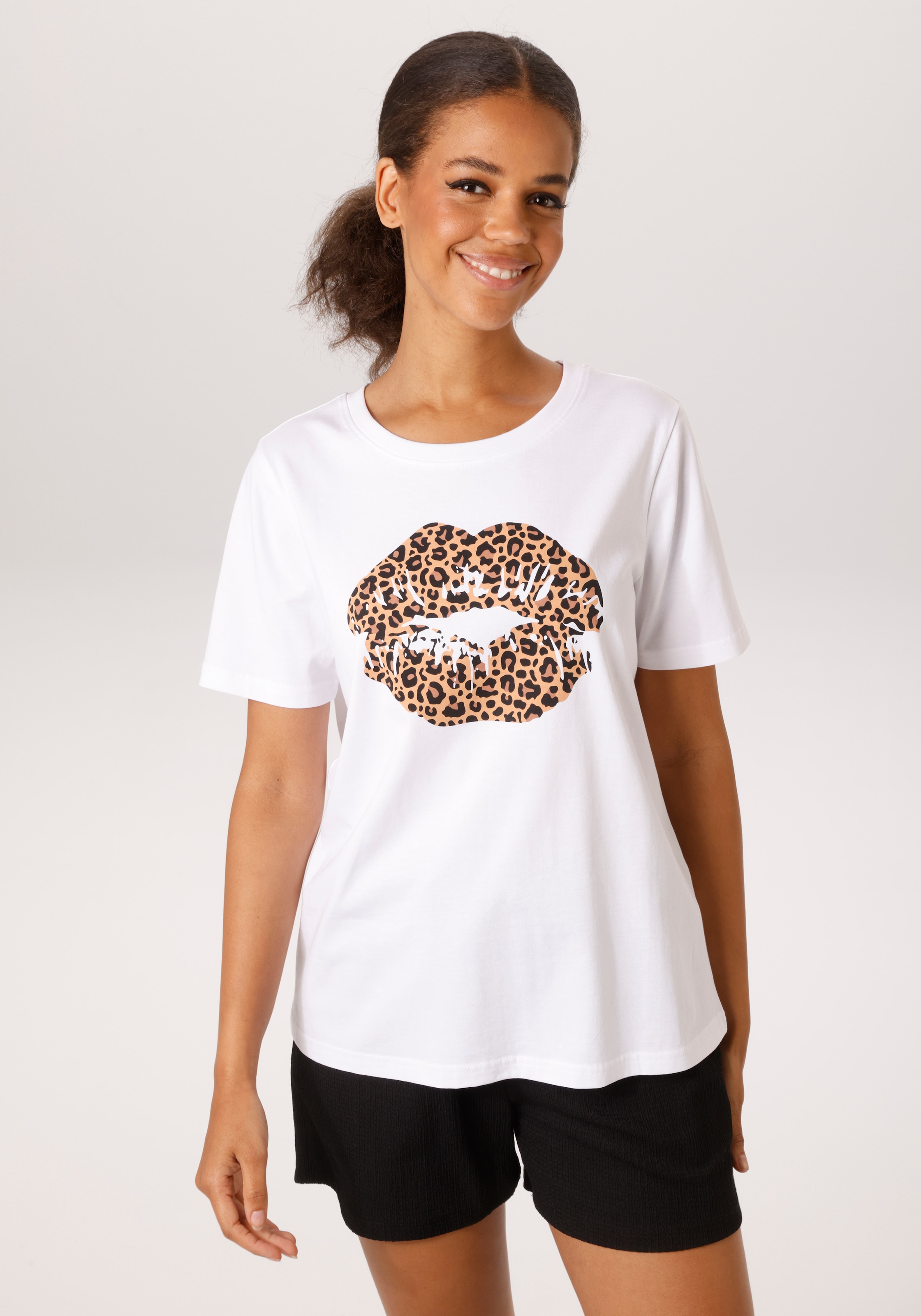 Aniston CASUAL T-Shirt mit extravaganten Lippen im Animal-Print - NEUE KOLL günstig online kaufen