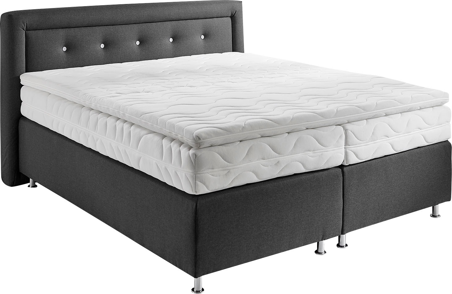 Boxspringbett, grau (charcoal), B:195cm L:210cm, Bezug: Feinstruktur 100% Polyester, WESTFALIA SCHLAFKOMFORT, Komplettbetten, Boxspringbett, wahlweise mit Topper 9