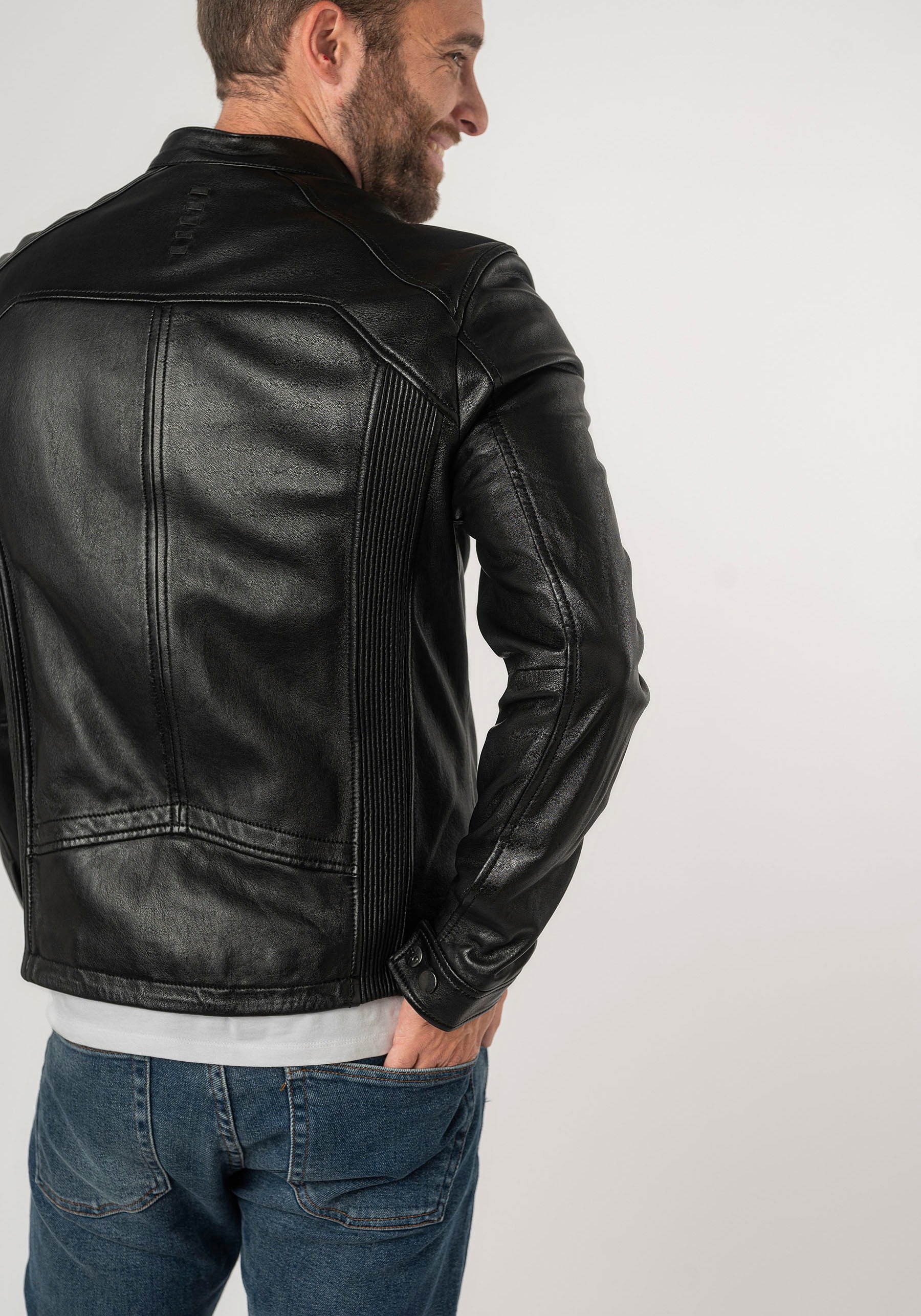 Mauritius Lederjacke »2Mtoji SF«, mit Reißverschluss, Zipperdetail, STehkragen Ziernähte