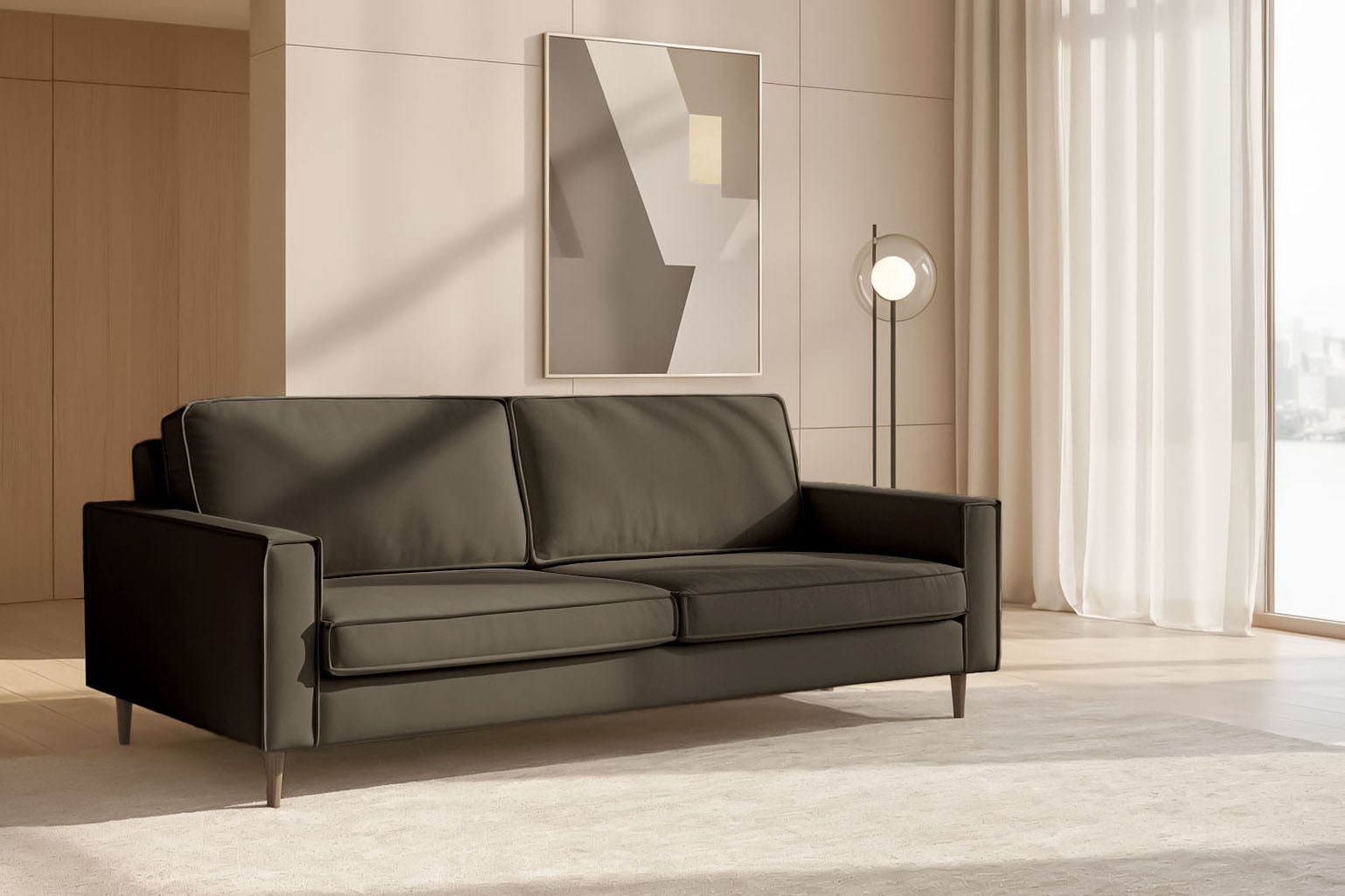 Home affaire 3-Sitzer »Pinto Skandi, 206 cm, Chenille, Struktur« mit Keder, Massivholzfüße Eiche geräuchert, Wellenunterfederung