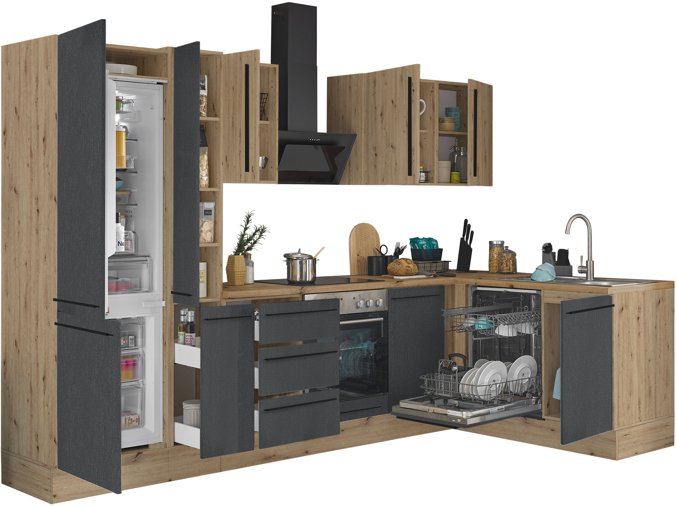 Thumbnail - KOCHSTATION Winkelküche "Florida, Stellbreite 310x175 cm" wahlweise mit E-Geräten, mit Softclose für Türen und Schubkäst...