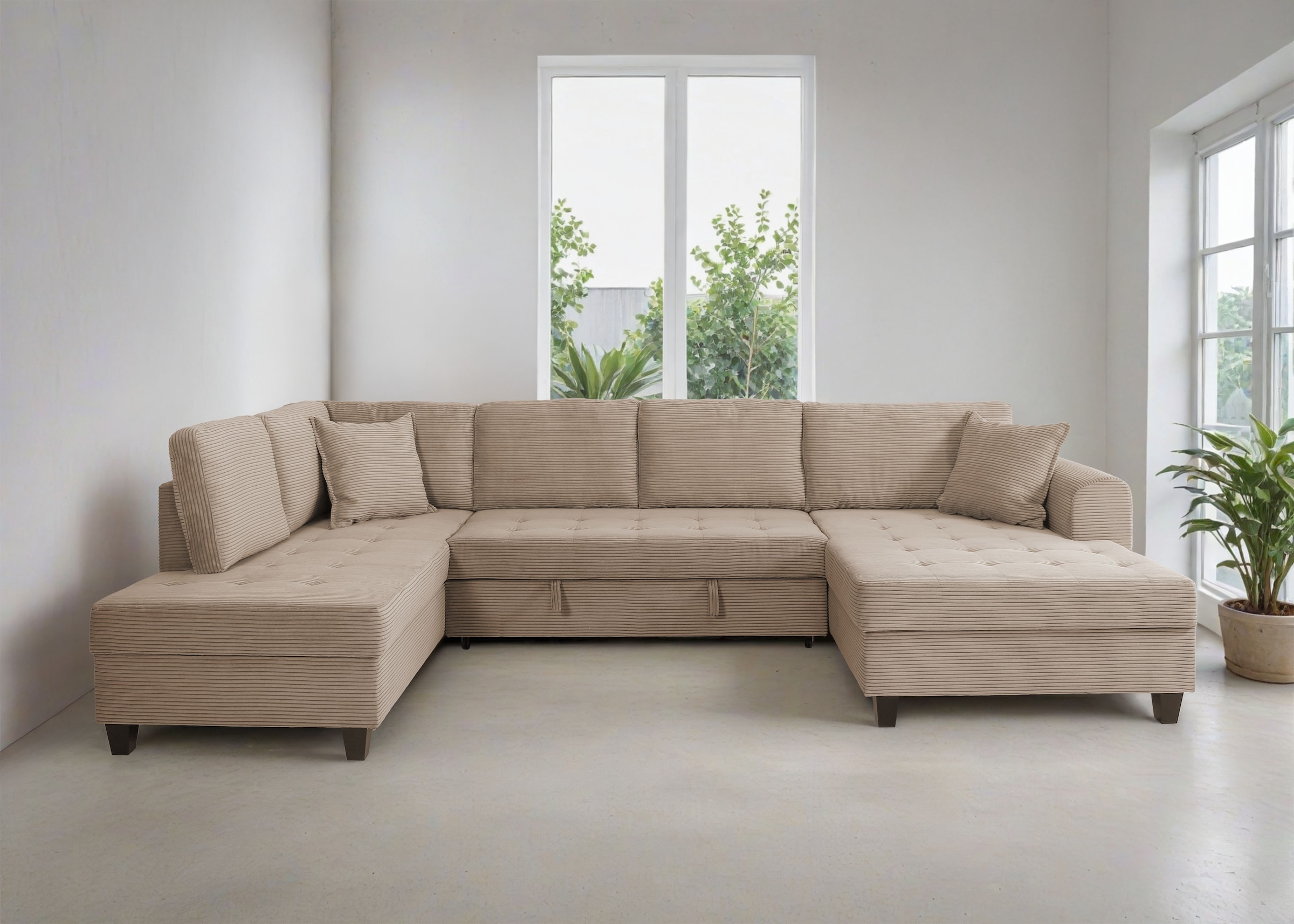 Trends by HG Wohnlandschaft "Moritz U-Form, B: 324 cm" mit Schlaffunktion, Bettkasten & Zierkissen