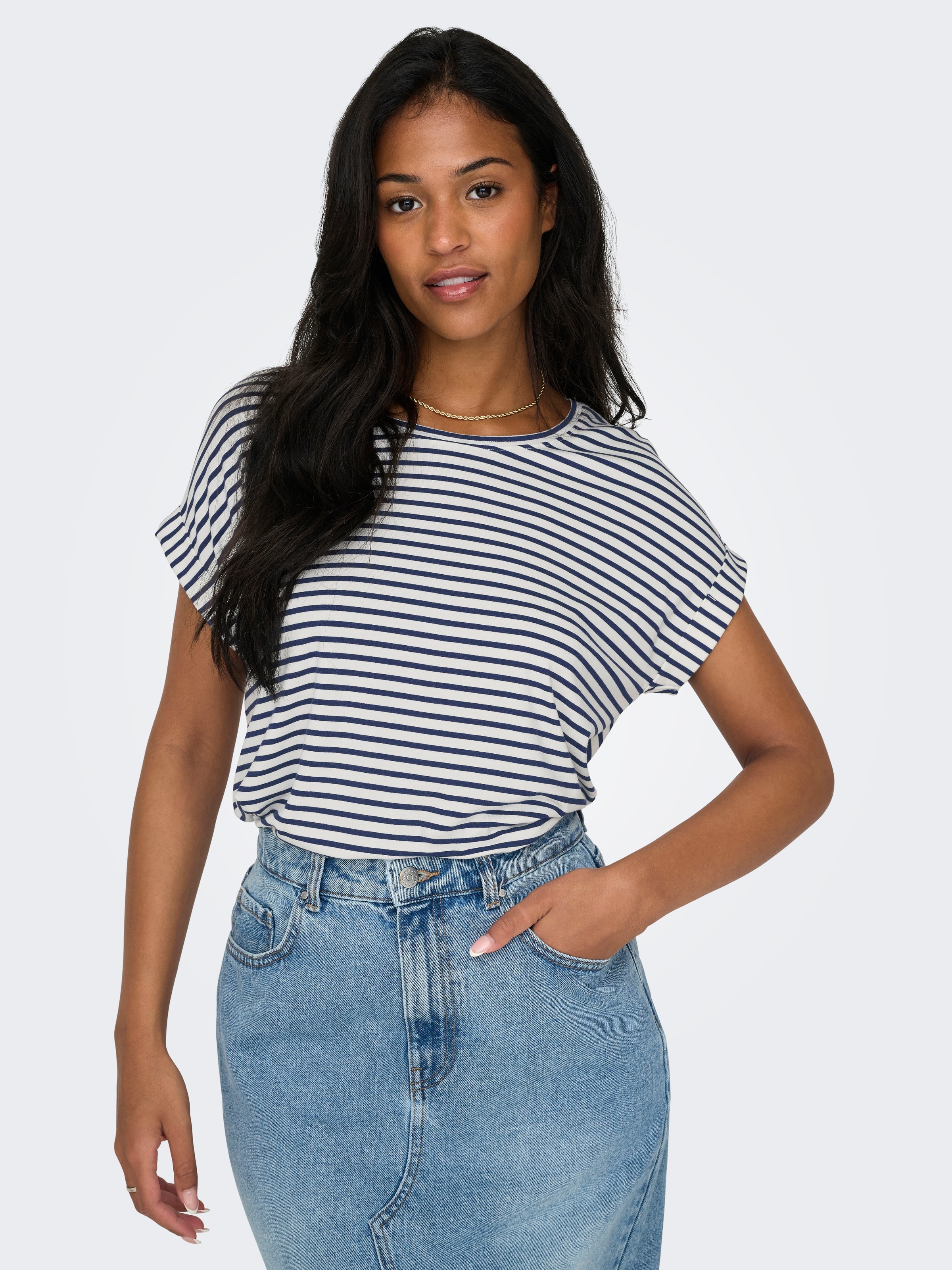 ONLY Kurzarmshirt "ONLMOSTER STRIPE S/S O-NECK TOP JRS NOOS" gestreift, läs günstig online kaufen