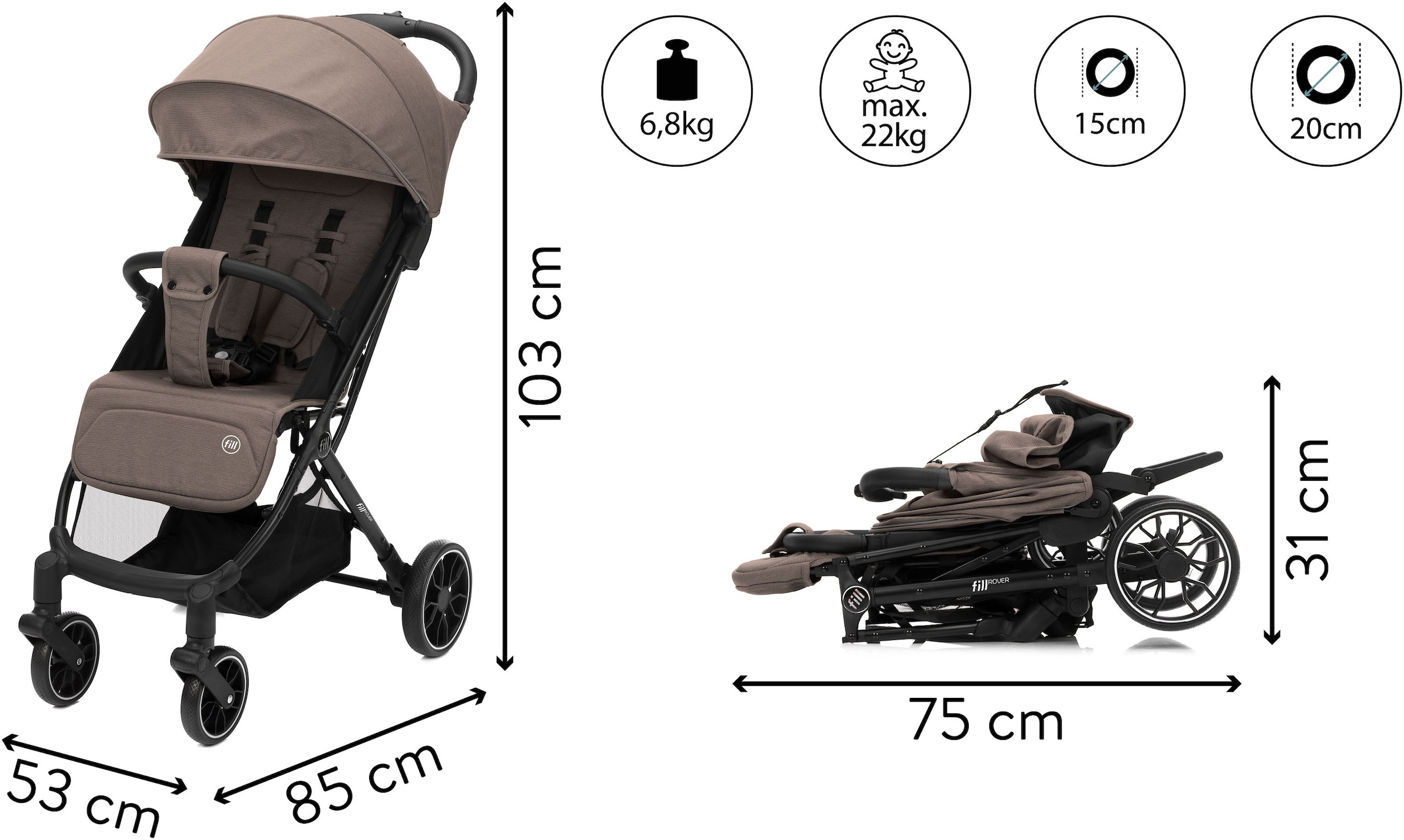 Fillikid Kinder-Buggy »Rover« 22 kg mit Trollyfunktion