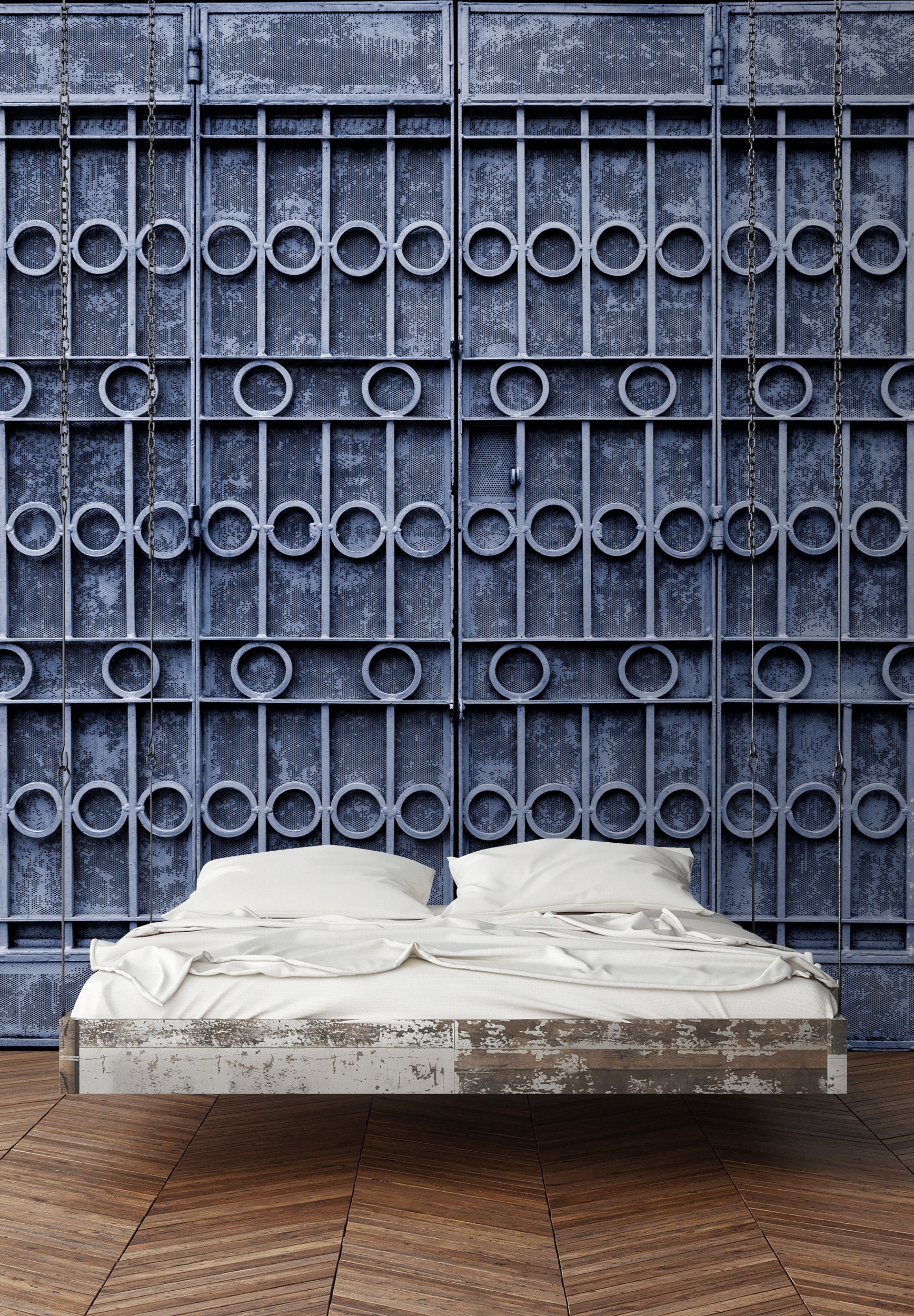 living walls Vliestapete "Industrietapete Gitteroptik Blau Grau Stahl modern" matt glatt