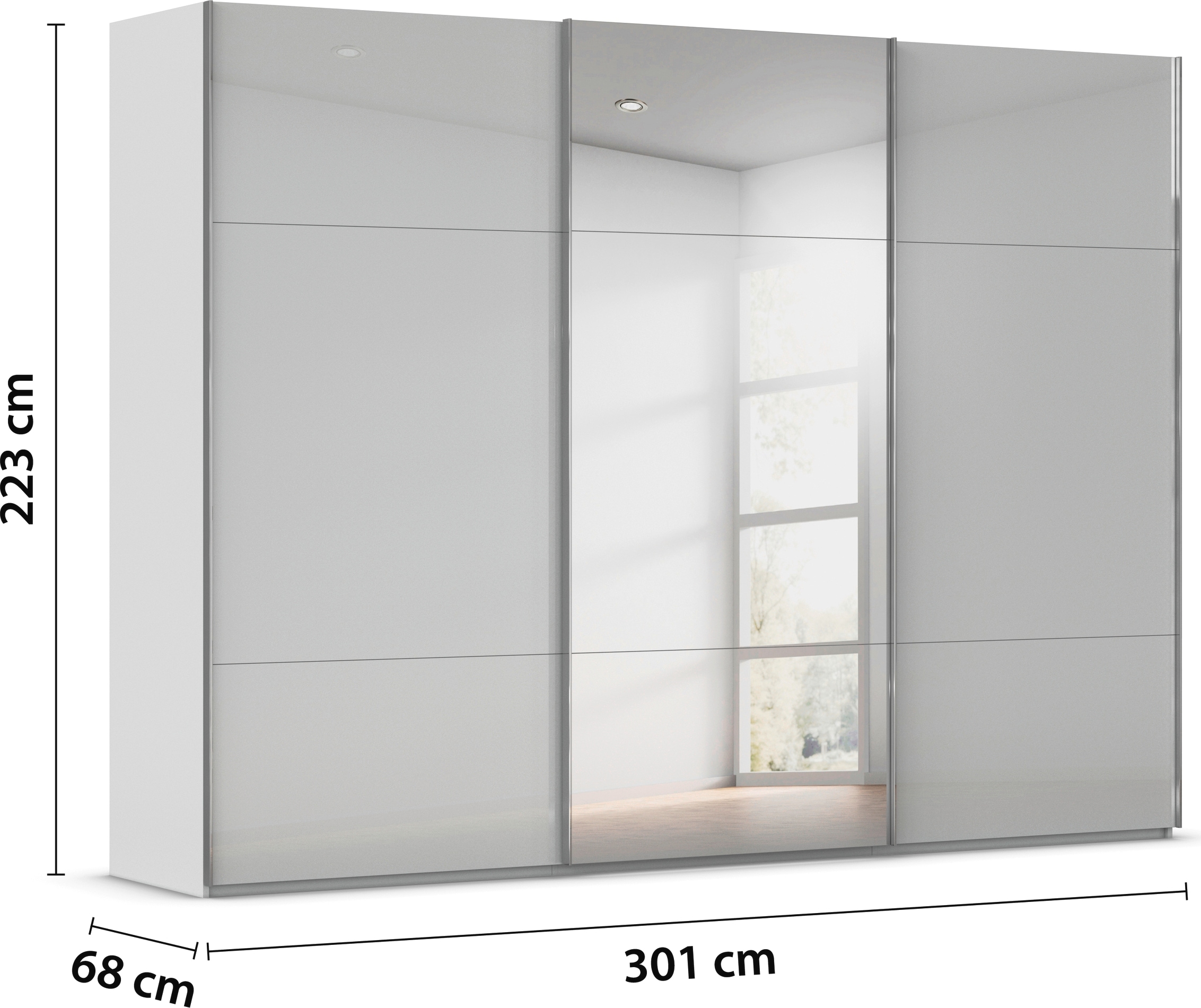 rauch Schwebetürenschrank »Kleiderschrank Schrank Garderobe Schlafzimmerschrank CONTIDO«, (in 3 verschiedenen Ausstattungen BASIC/CLASSIC/PREMIUM), aus hochwertigem Material in 6 Breiten 2 Griff-Farben MADE IN GERMANY