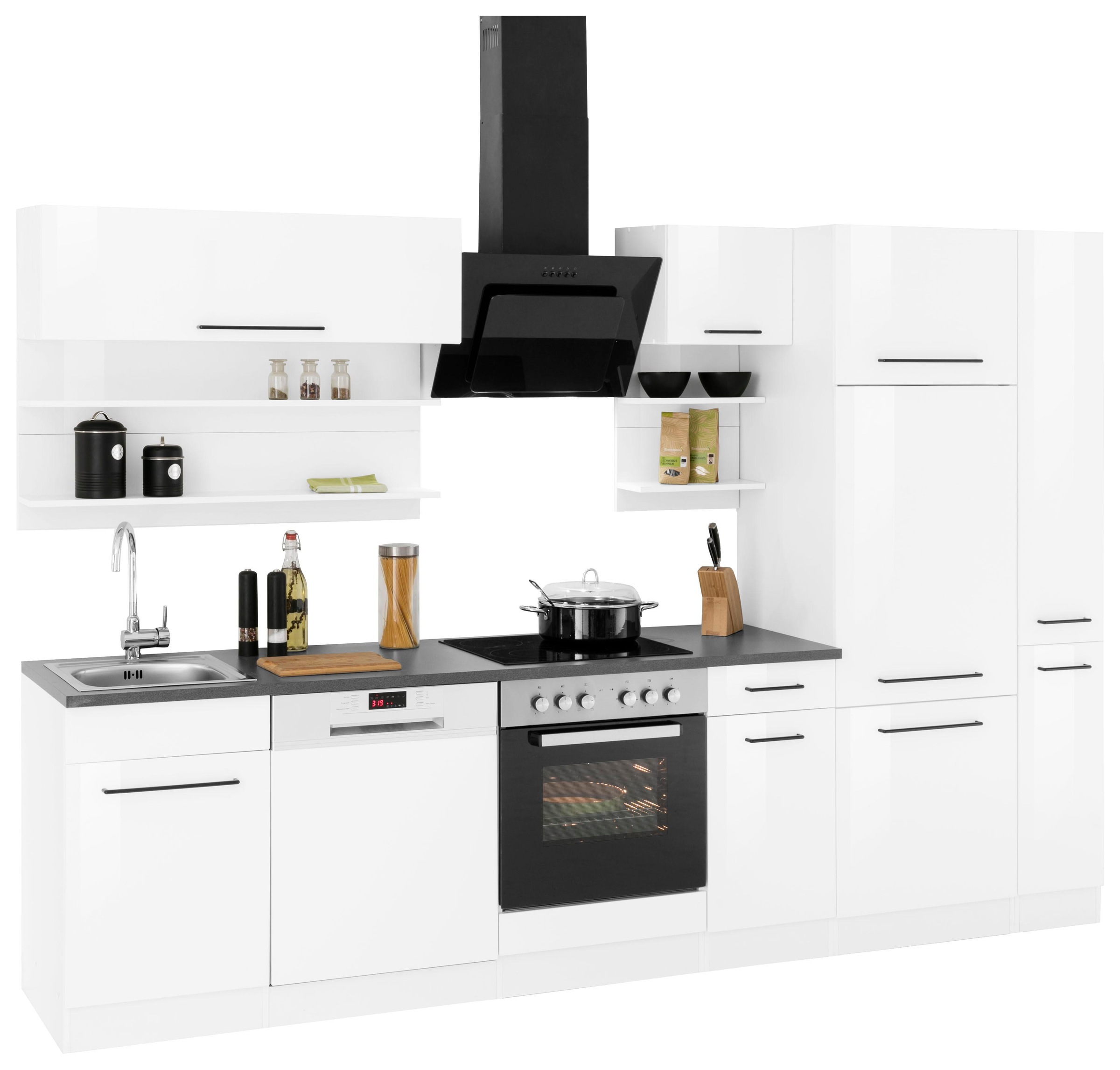 KOCHSTATION Küchenzeile »KS-Tulsa«, mit E-Geräten, Breite 300 cm, schwarze Metallgriffe, MDF Fronten