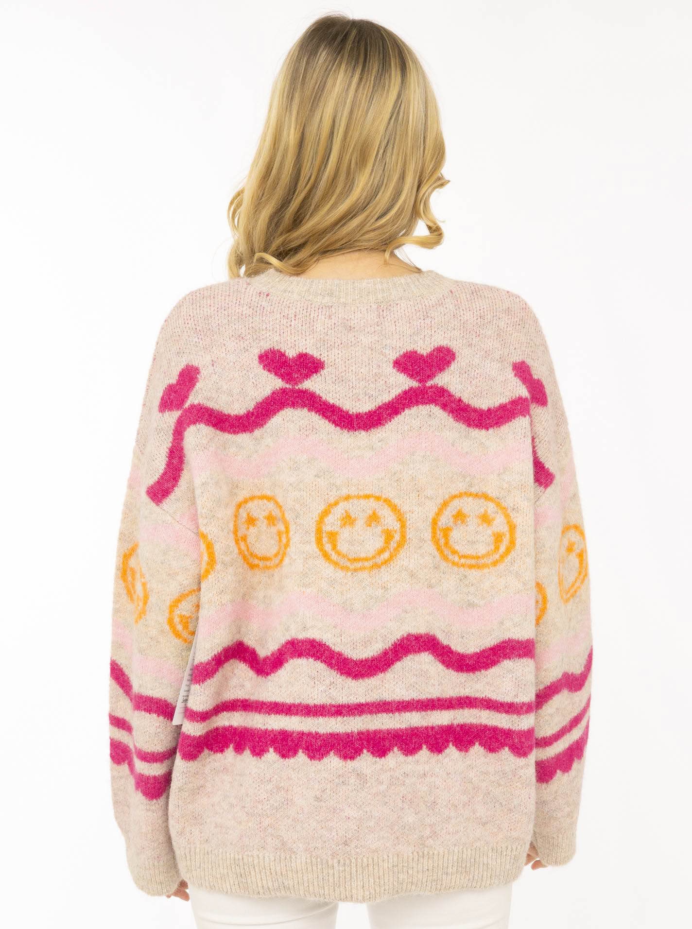 Zwillingsherz Strickpullover »"Cozy Love"« allover Motiv in Neon, oversize, überschnittene Schultern, Rundhals