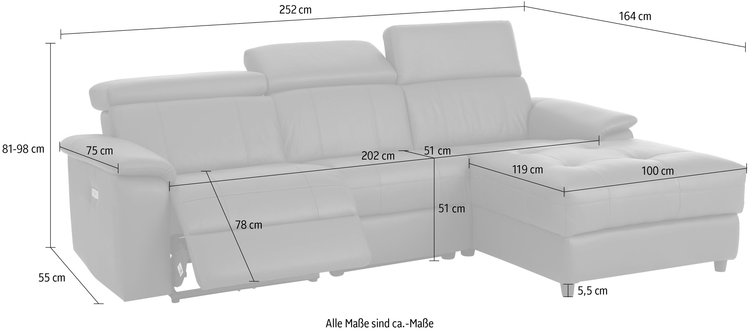 Home affaire Ecksofa »Binado, L-Form,«, mit manueller oder elektrischer Relaxfunktion mit USB-Anschluss