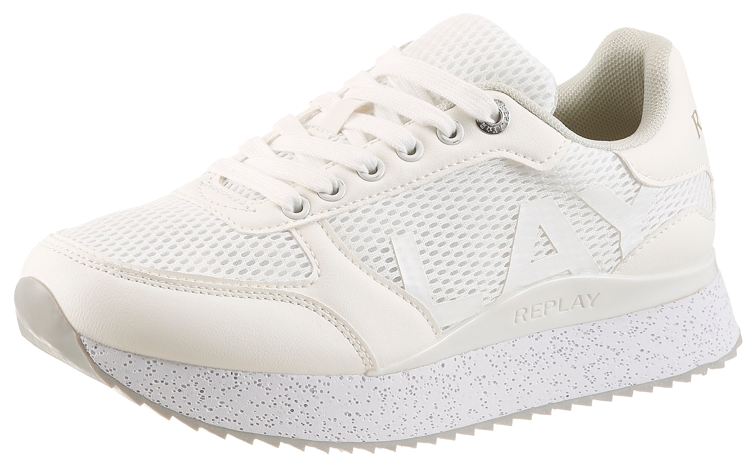 Plateausneaker REPLAY, Damen, Gr. 40, weiß, Lederimitat, Textil, Schuhe Plateausneaker, Trend-Sneaker, Freizeitschuh, Halbschuh mit Logoschriftzug seitlich