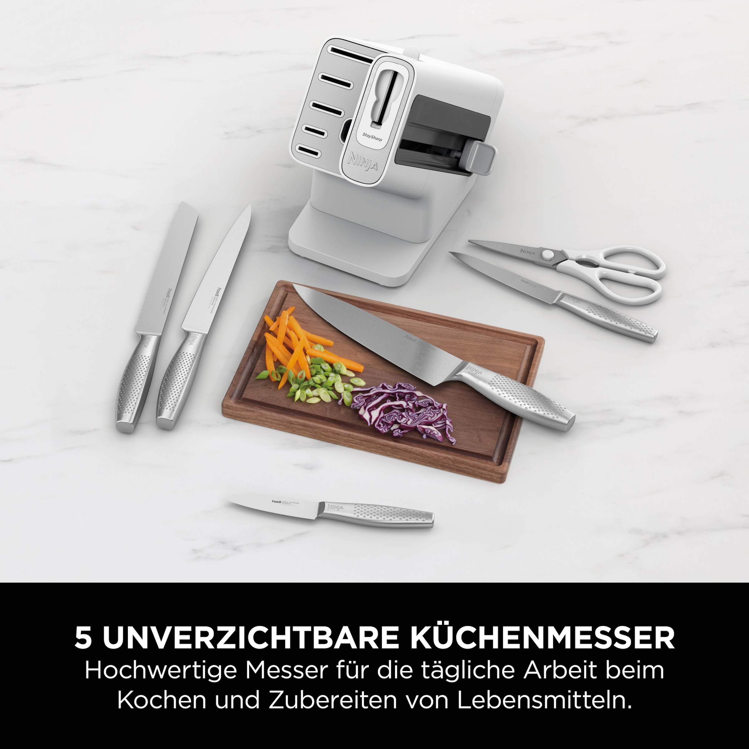 NINJA Messerblock »Ninja StaySharp Messerblock mit integriertem Schleifer K62006EUWH«, 7 tlg., rostfreier deutscher Edelstahl, Erl-Design, integrierter Schleifer