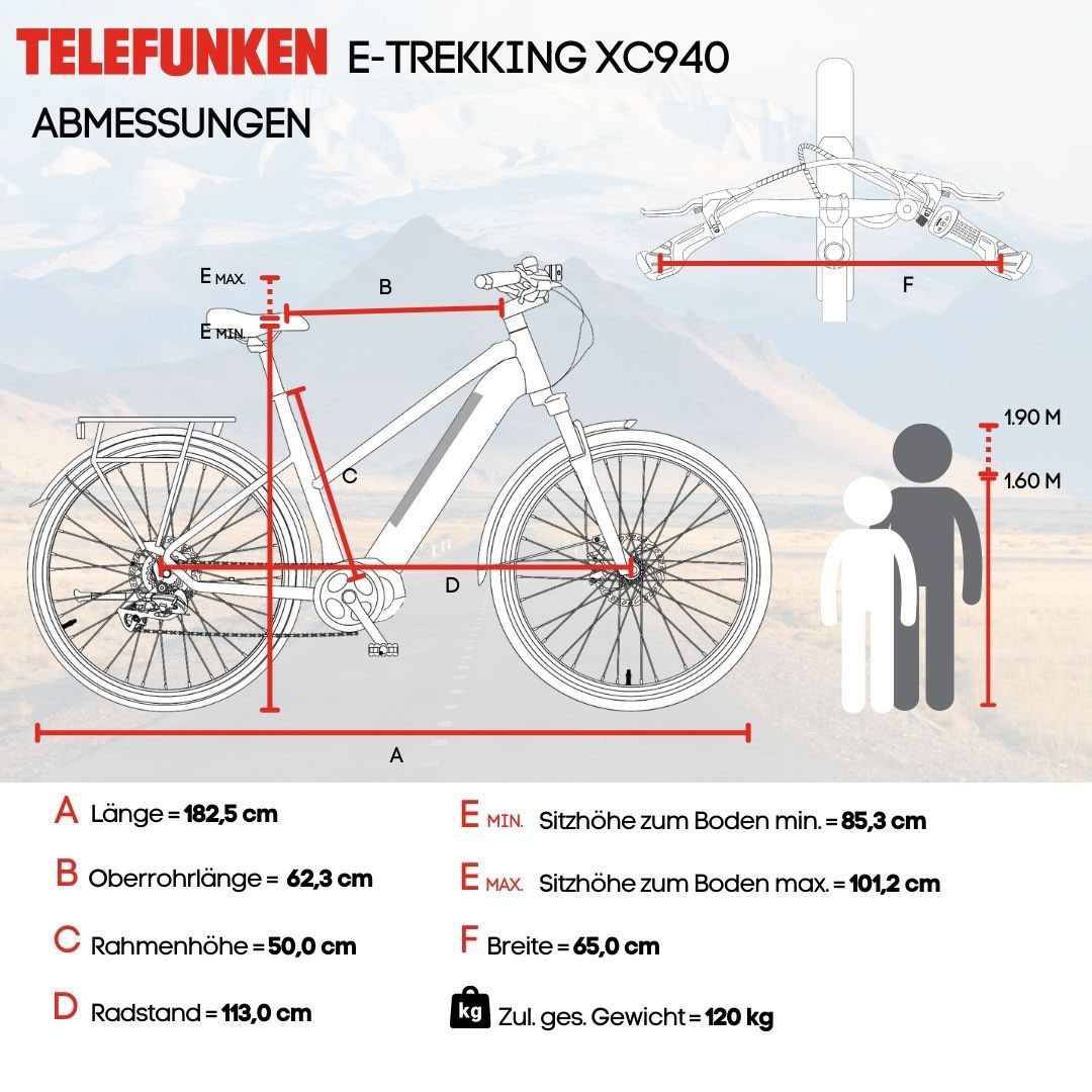 Telefunken E-Bike »Expedition XC940«, 24 Gang, Shimano, Acera, Heckmotor 250 W, (ca. 100 km Reichweite-hydraulische Scheibenbremsen-Straßenzulassung), Trekking Elektrofahrrad, Damen, 28 Zoll, 36 V 417,6 Wh Akku, Pedelec