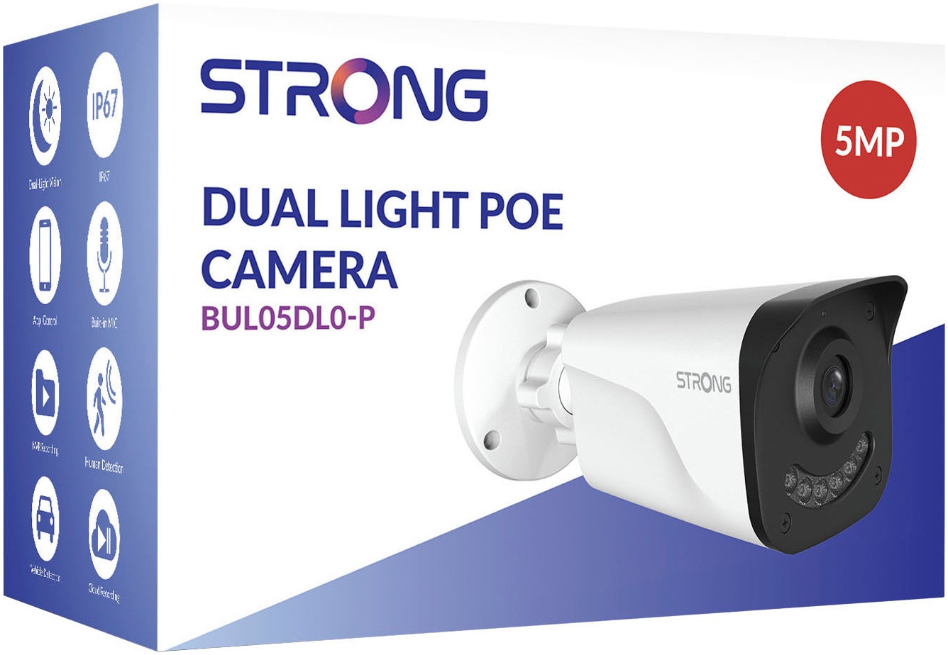 Strong Securitycam »Dual-Light PoE Außen-Überwachungskamera IP67«, 5-MP-Auflösung, Fahrzeugerkennung, Dual-Light Vision Farbaufnahmen