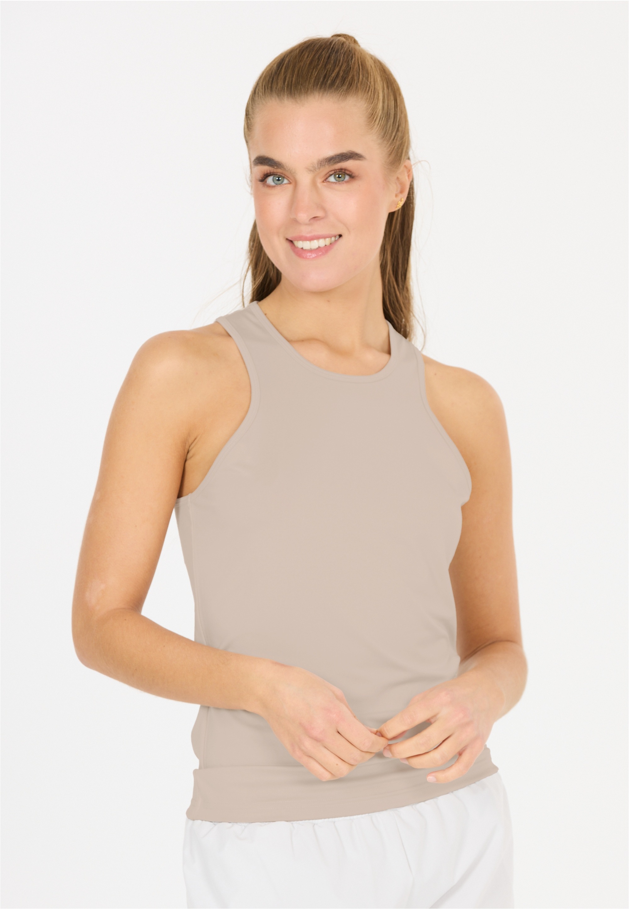 Tanktop ATHLECIA "Almi", Damen, Gr. 34, grau (hellgrau), 88% Polyester, 12% Elasthan, unifarben, normal, Rundhals, Tops Tanktop, in atmungsaktiver Qualität