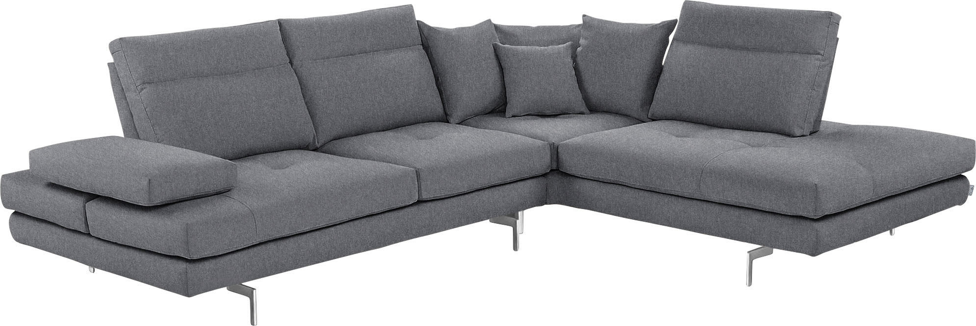 CALIA ITALIA Ecksofa "Toby Wing, B/T: 288/232 cm, Designsofa mit hohem Sitzkomfort, L-Form" Sitztiefenverstell.,wahlw. mit Kissen-Set, Füße chrom glänzend