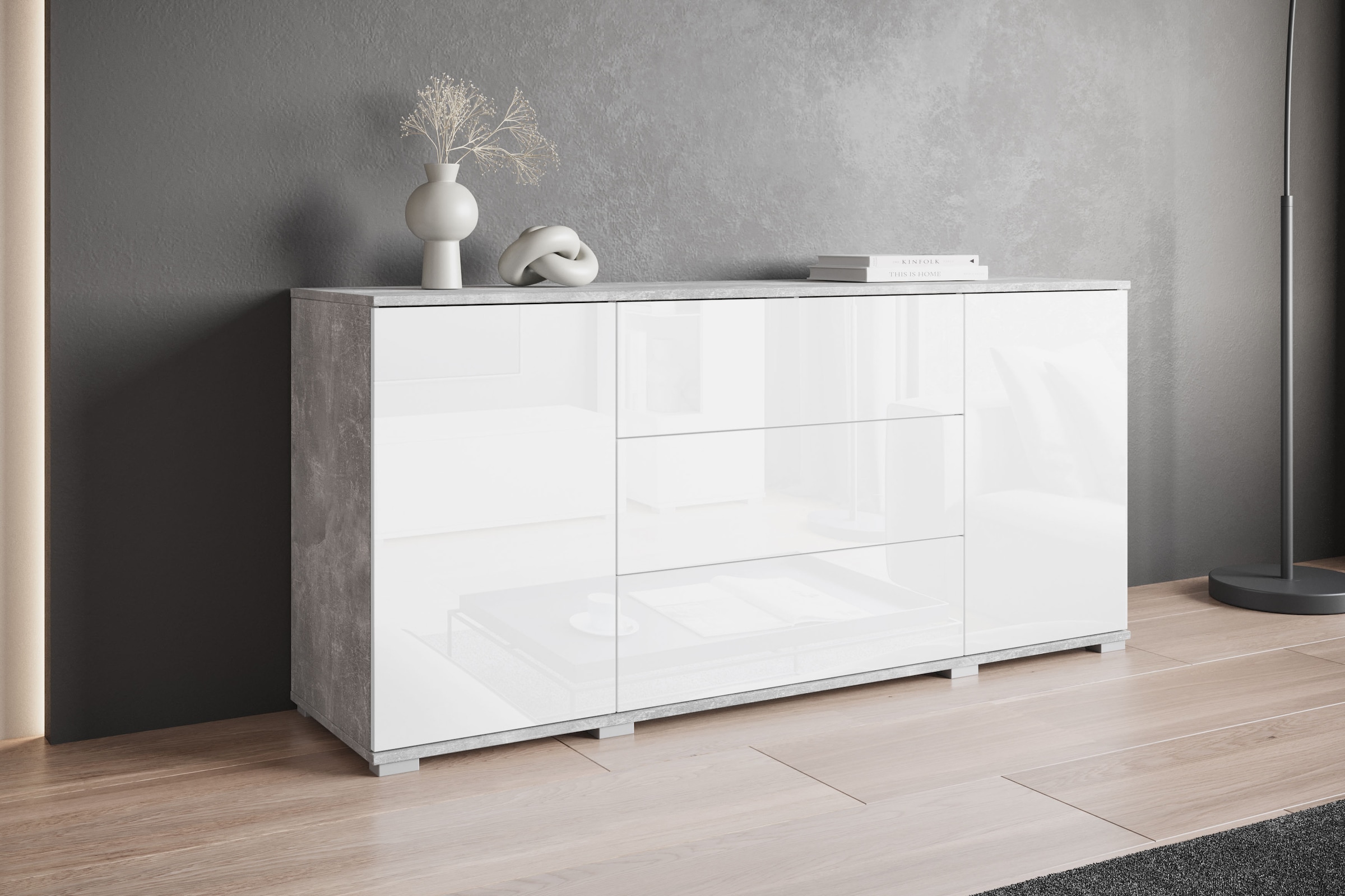 INOSIGN Sideboard »Kenia«, (1 St.), Modernes Sideboard mit 3 Schubladen und 4 Fächern, Breite 150 cm