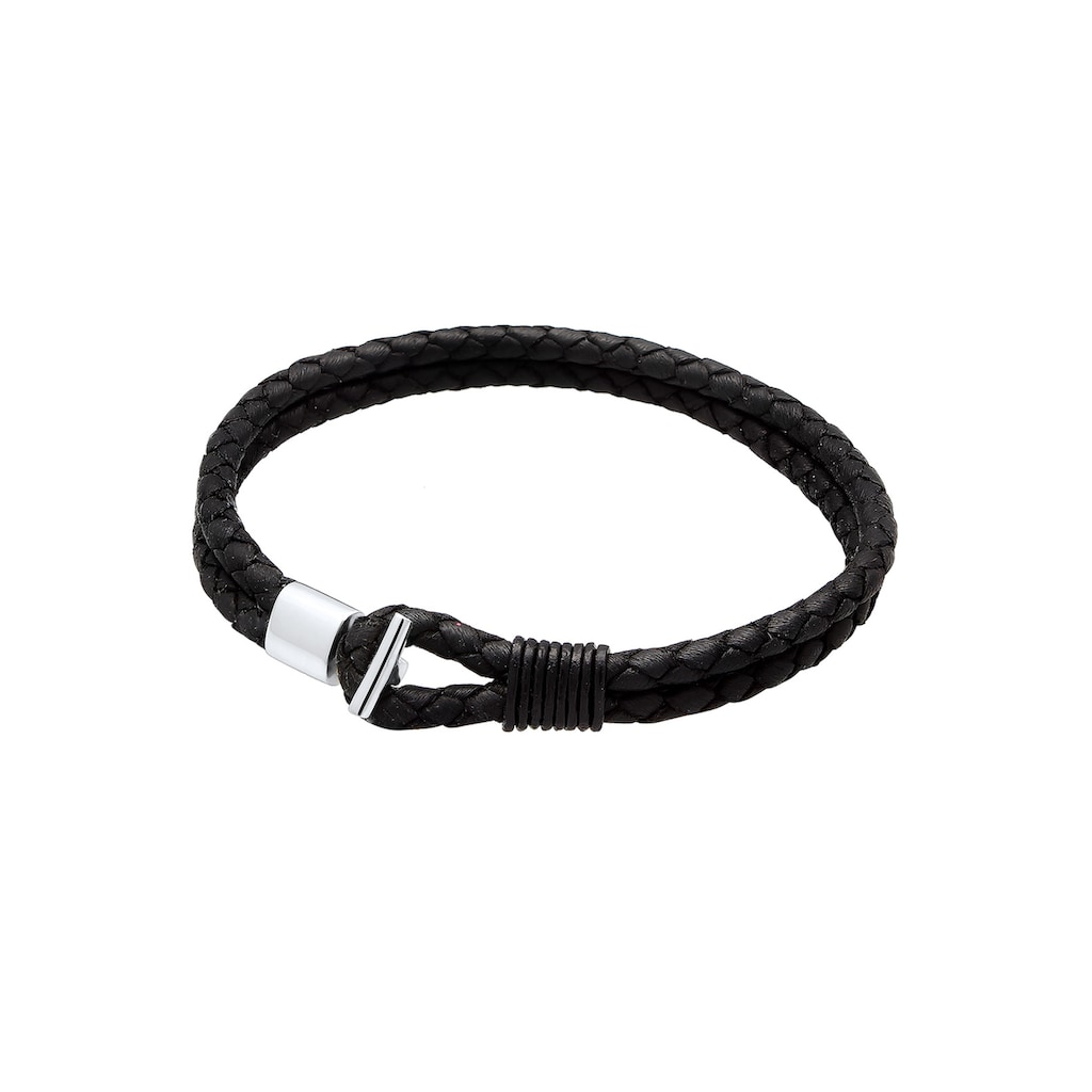 Kuzzoi Armband »Haken Echtleder Basic Cool 925 Sterling Silber«