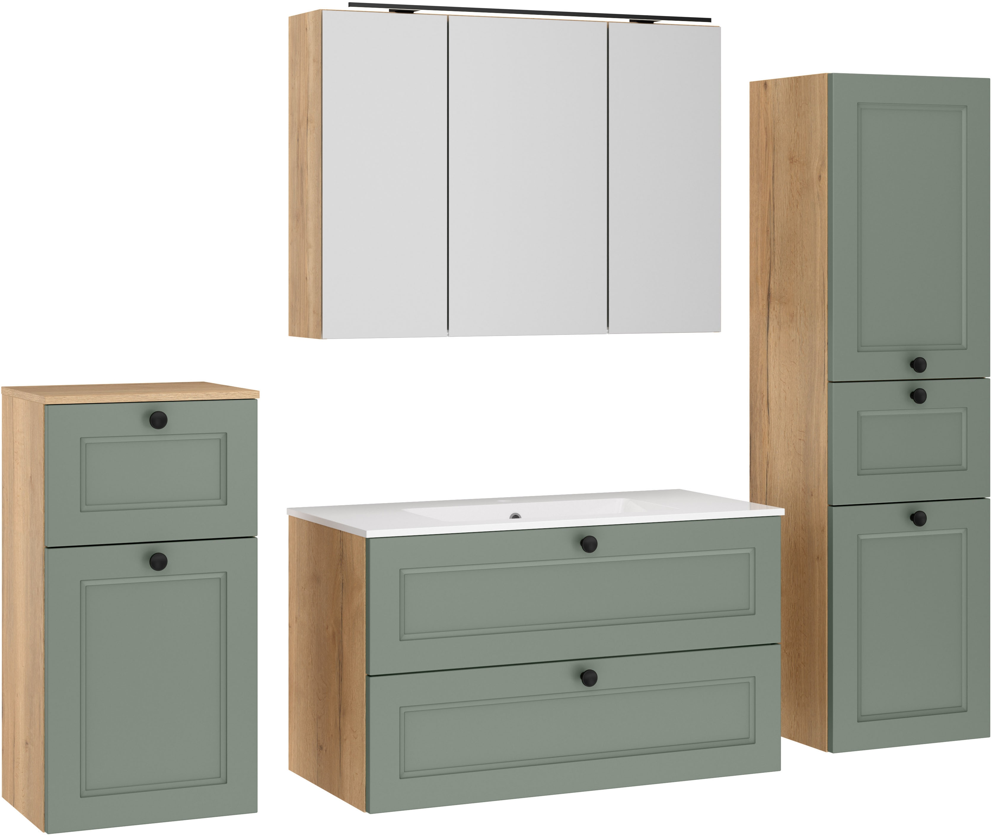 nobilia "Cascada" Set, mit Waschbecken, inkl. Spiegelschrank mit Beleuchtung, 4 Stk. tlg.