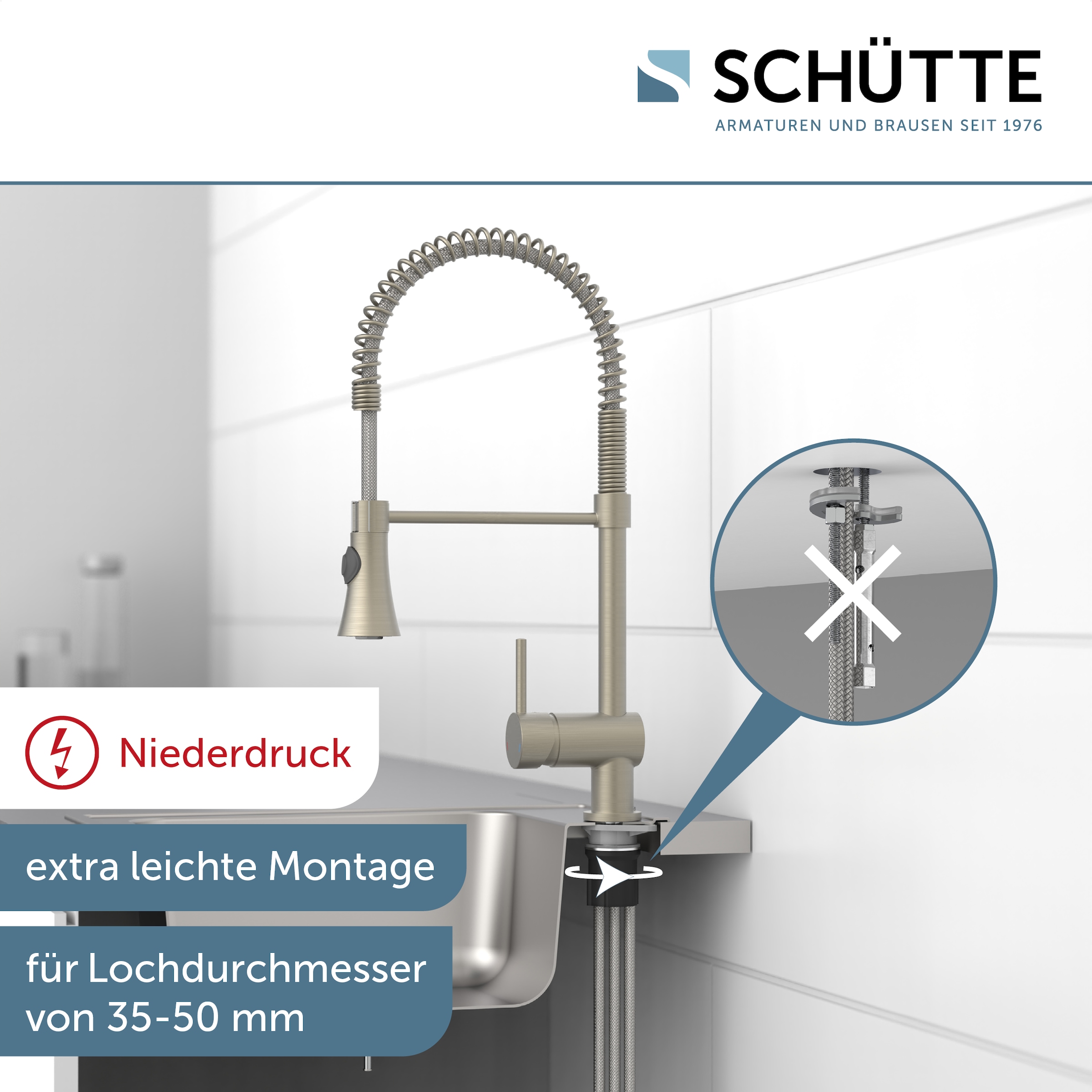 Schütte Spültischarmatur »Cornwall« Niederdruck Armatur Küche, Wasserhahn ausziehbar, 360° schwenkbar