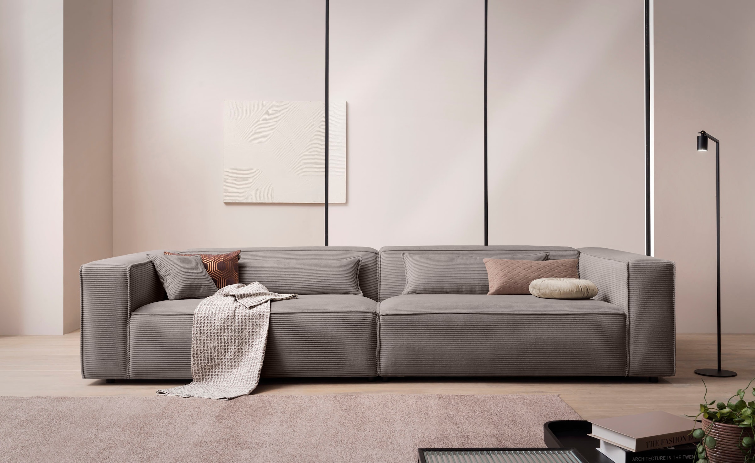 LeGer Home by Lena Gercke 3-Sitzer »PIARA, XXL Sofa mit Kedernaht, Big-Sofa in Cord oder Leinenoptik«, schwarze Füße, bequemer Sitzkomfort, extra tiefe Sitzfläche