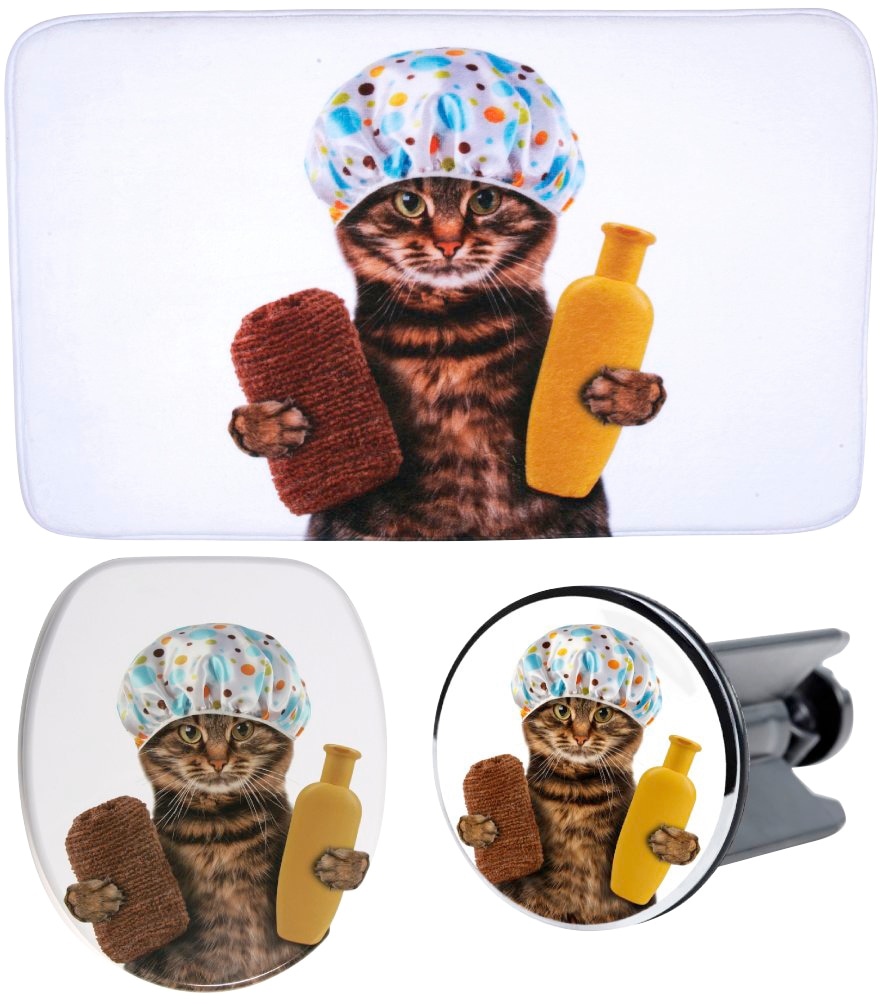 Badaccessoire-Set »Shower Cat«, (3 tlg.), bestehend aus WC-Sitz, Badteppich und...