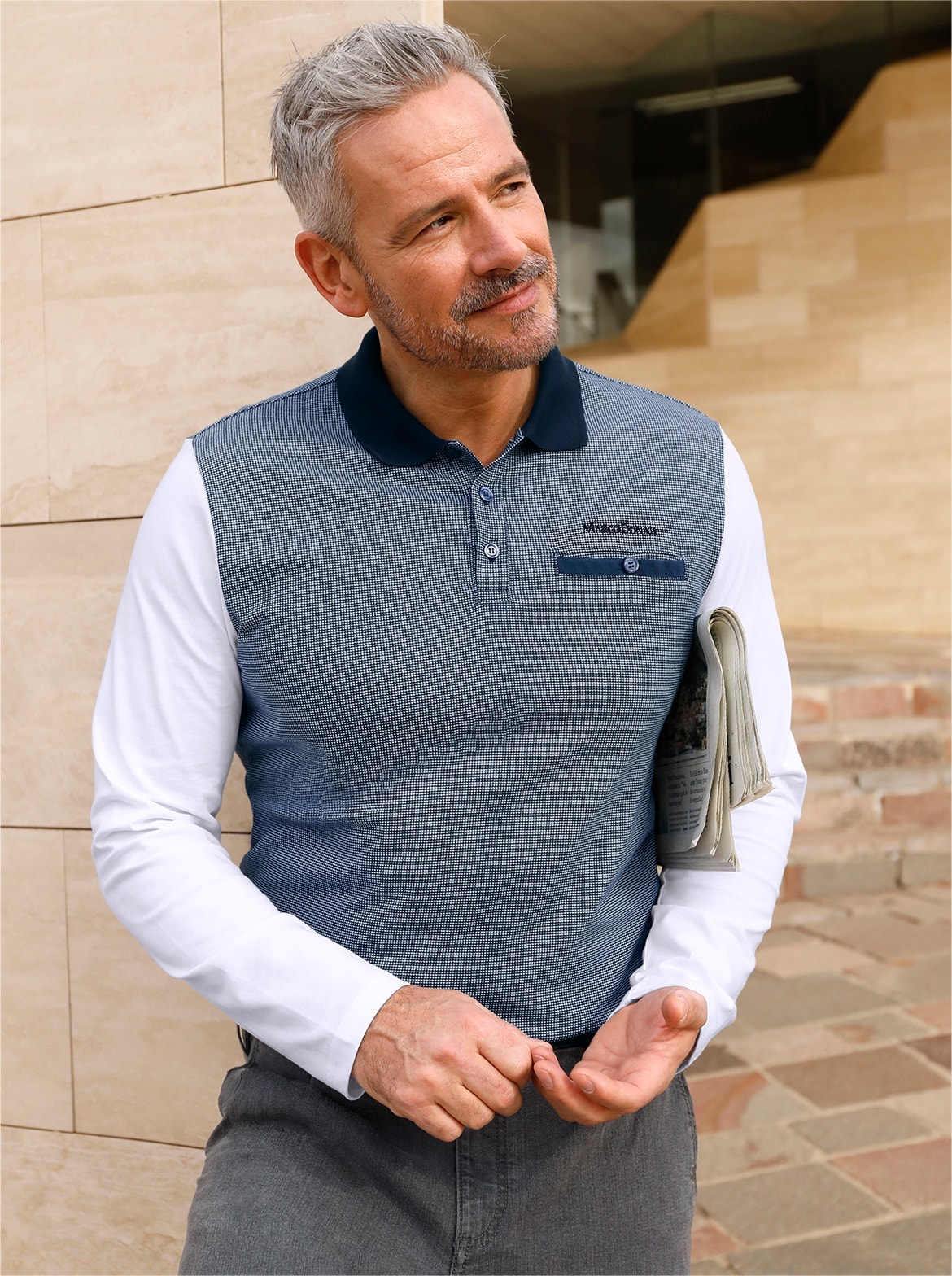 Marco Donati Poloshirt "Langarm-Poloshirt" 1 Stk. tlg. günstig online kaufen