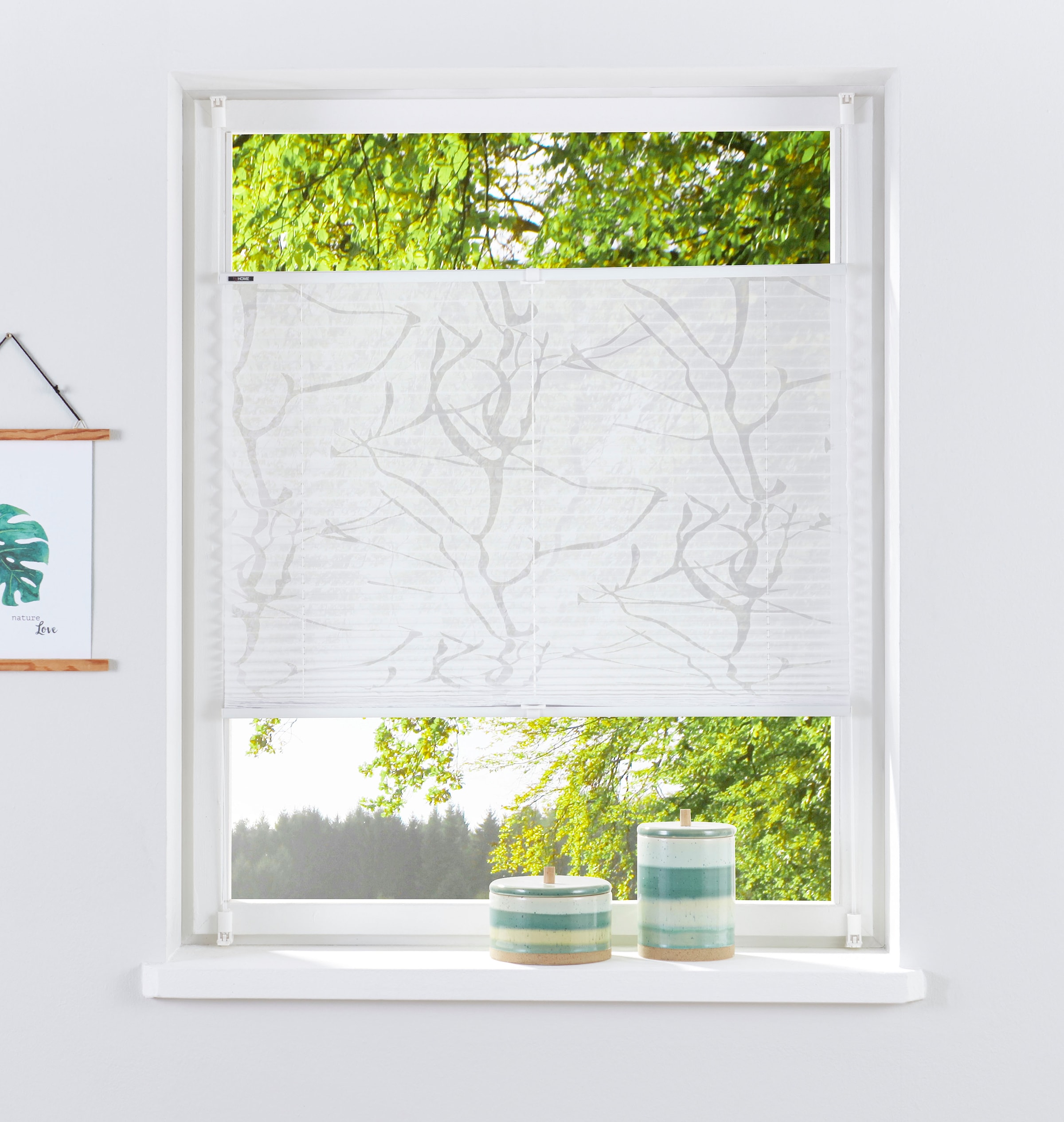 OTTO home Plissee "Anna" Lichtschutz ohne Bohren verspannt transparentes Ästemotiv, Bestseller, Für Fenster & Tür, Sonnenschutz