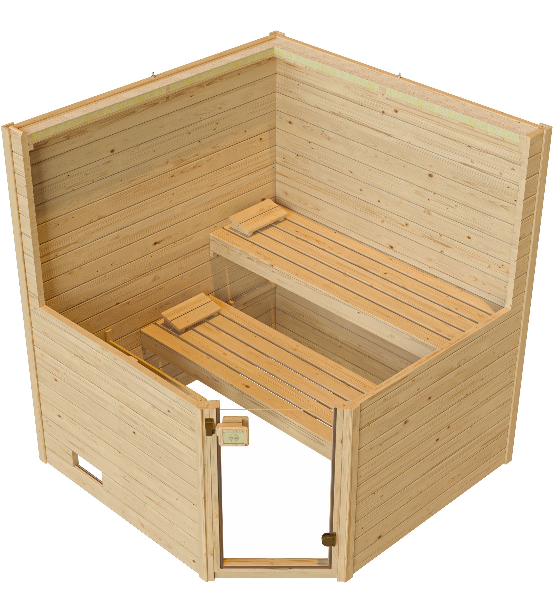 weka Sauna »Massivholzsauna VALIDA Eck 1«, Blockbohlen, Fensterelement, moderne Glastür