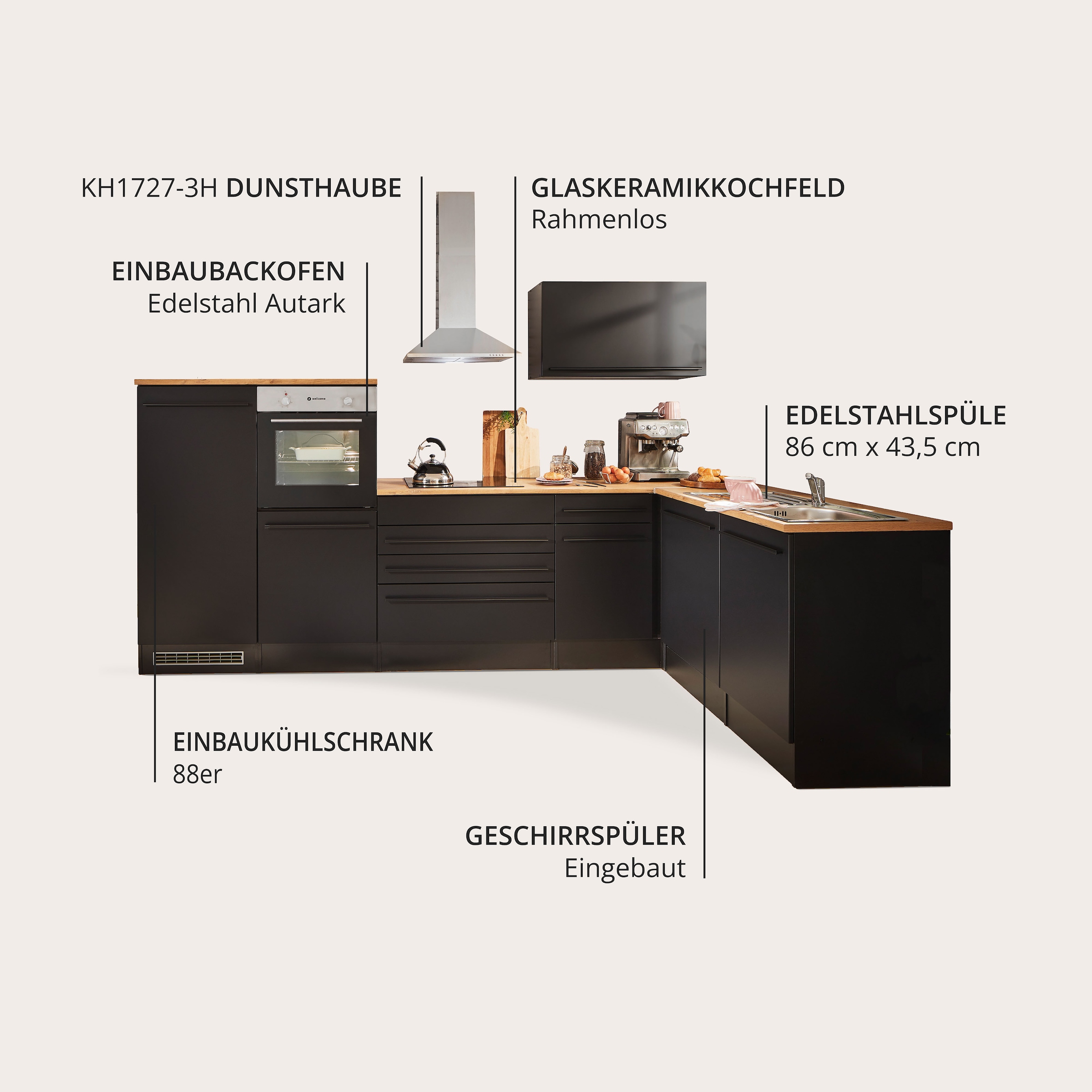 BASIC by Balculina Winkelküche »Jazz«, Stellbreite 320/175 cm, wahlweise mit E-Geräten