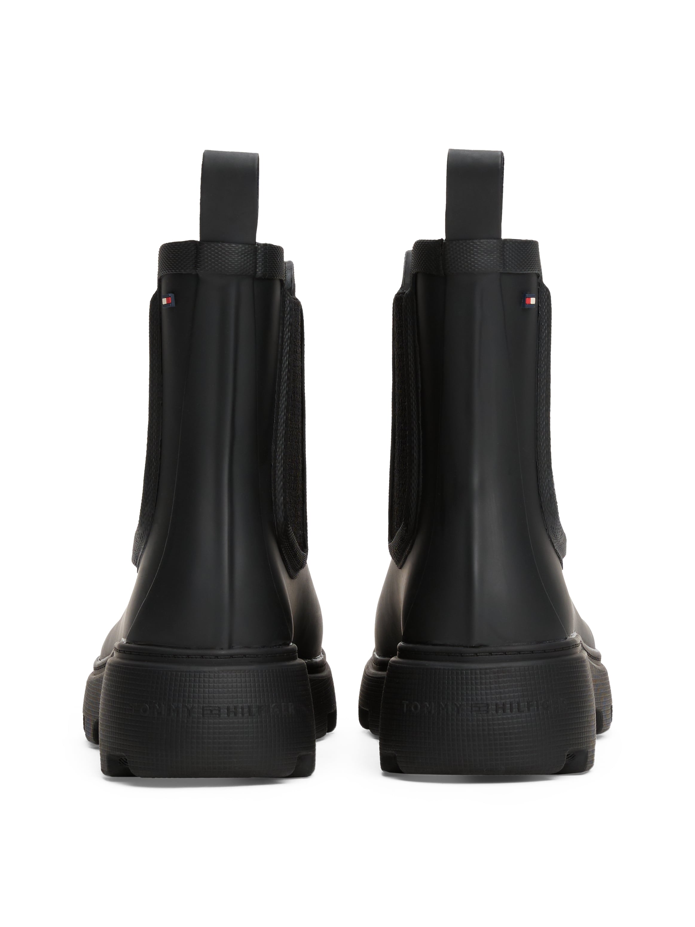 Tommy Hilfiger Chelseaboots »RUBBER FLAG CLEATED RAINBOOT«, Blockabsatz, Schlupfboots, Gummistiefel, beidseitiger Stretcheinsatz