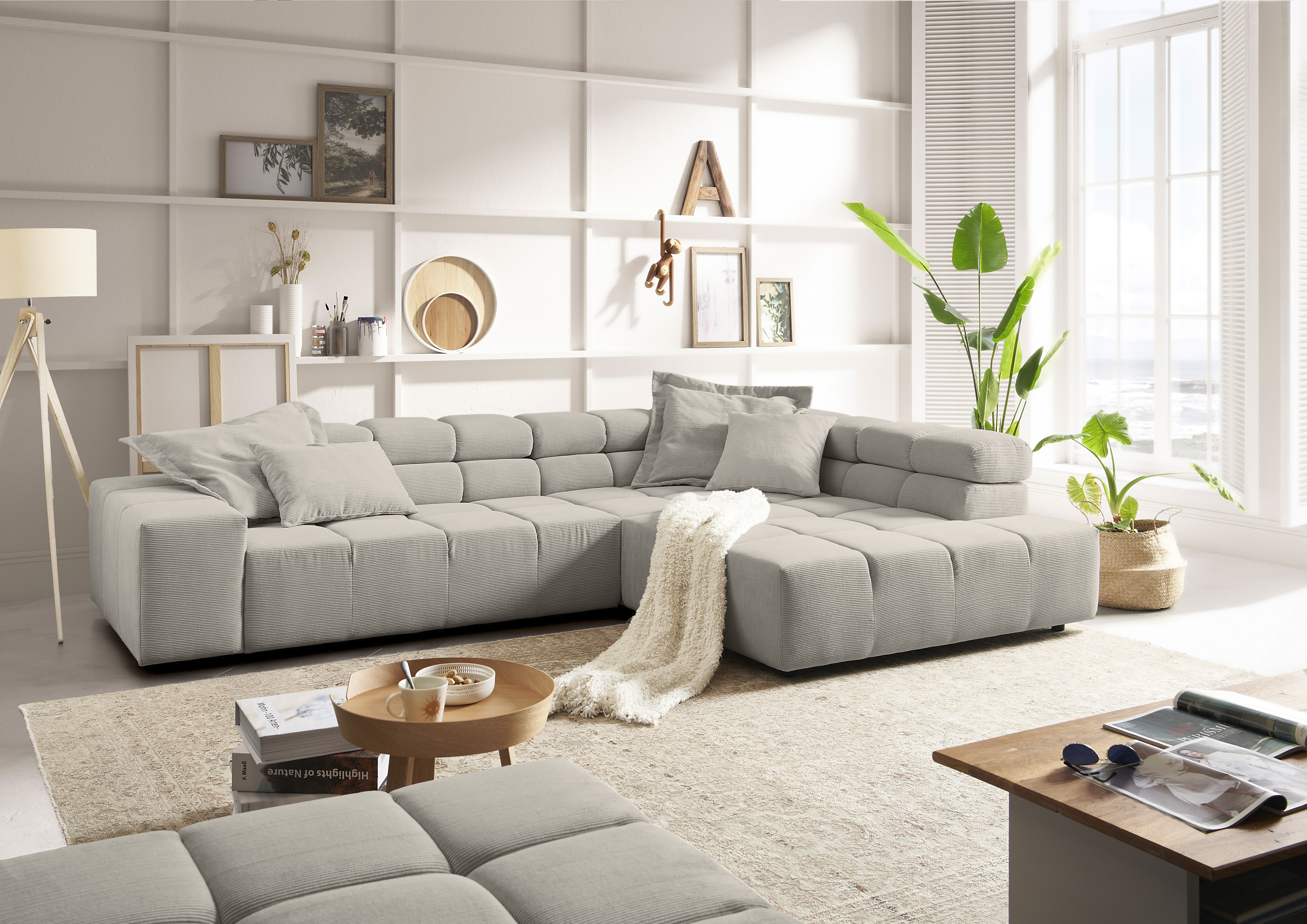 Home affaire Ecksofa "Ancona, Ecksofa, incl. Kopfteilverstellung, Breite 319 cm, L-Form" wahlweise motorische Sitztiefenverstellung, auch in Cord + Easy Care