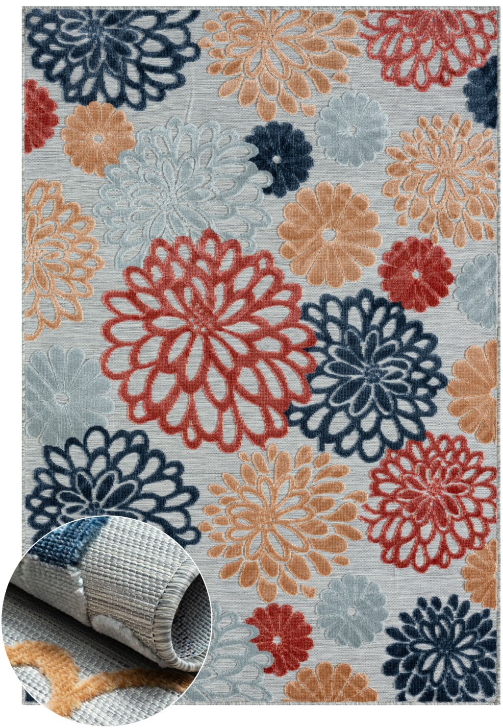 Myflair Möbel & Accessoires Teppich »Bloom Lagerräumung«, rechteckig, 8 mm Höhe, Blumen Motiv, Hoch-Tief Effekt, Outdoor geeignet, Balkon, Terrasse